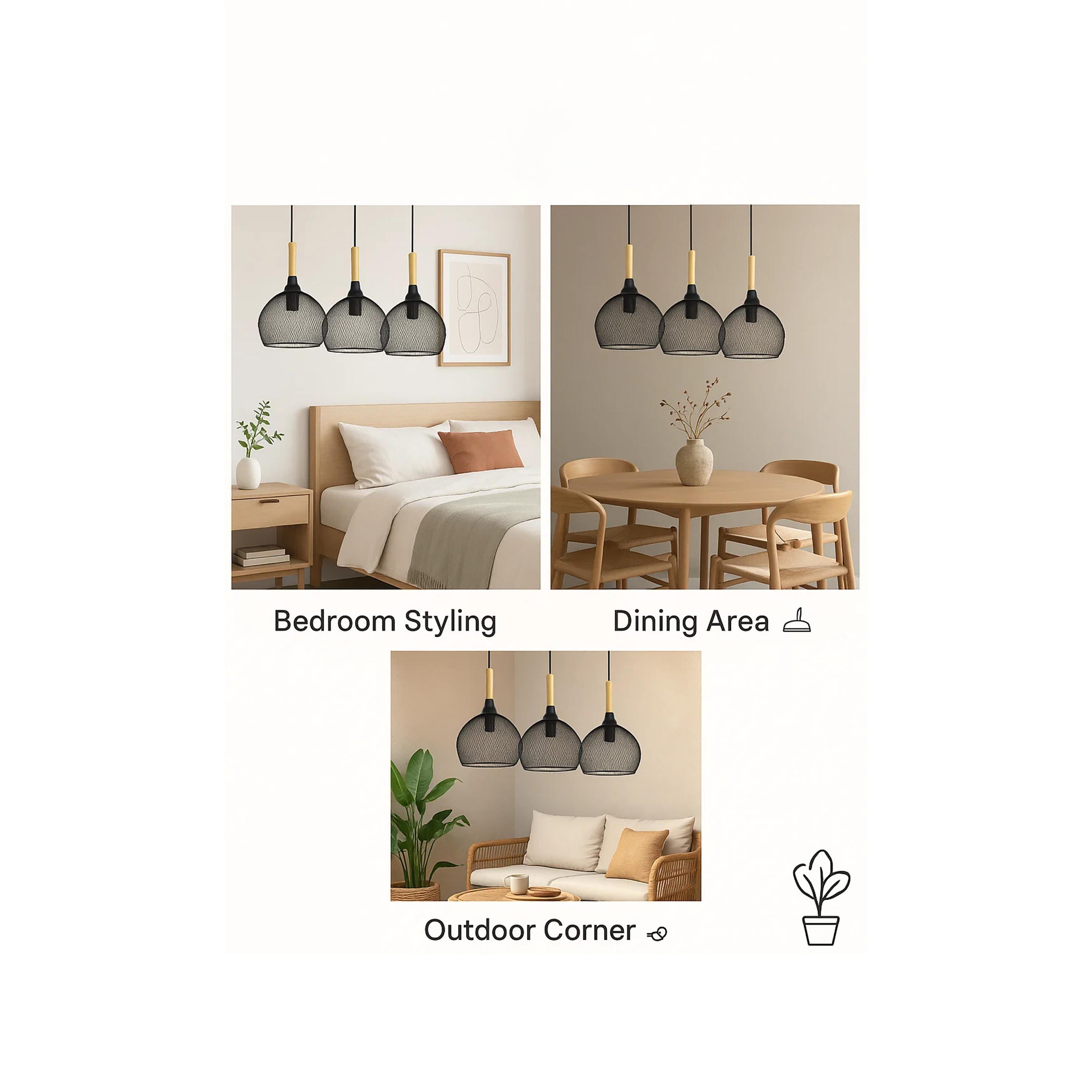 Maria Homes Industrial Black Mesh Pendant with Wood Accents - Set of 3-household-lighting-ceilinglamps-image-3