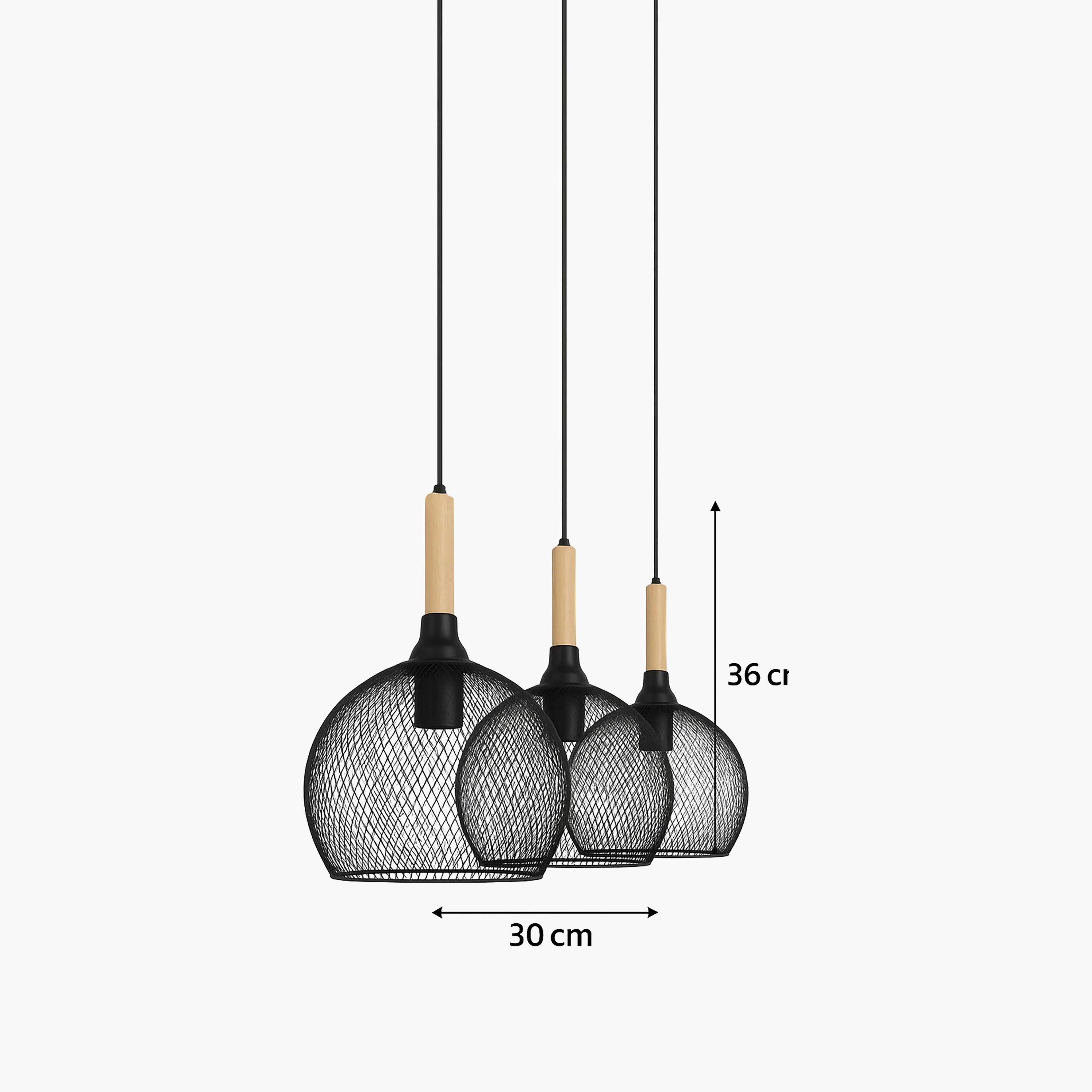 Maria Homes Industrial Black Mesh Pendant with Wood Accents - Set of 3-household-lighting-ceilinglamps-image-5