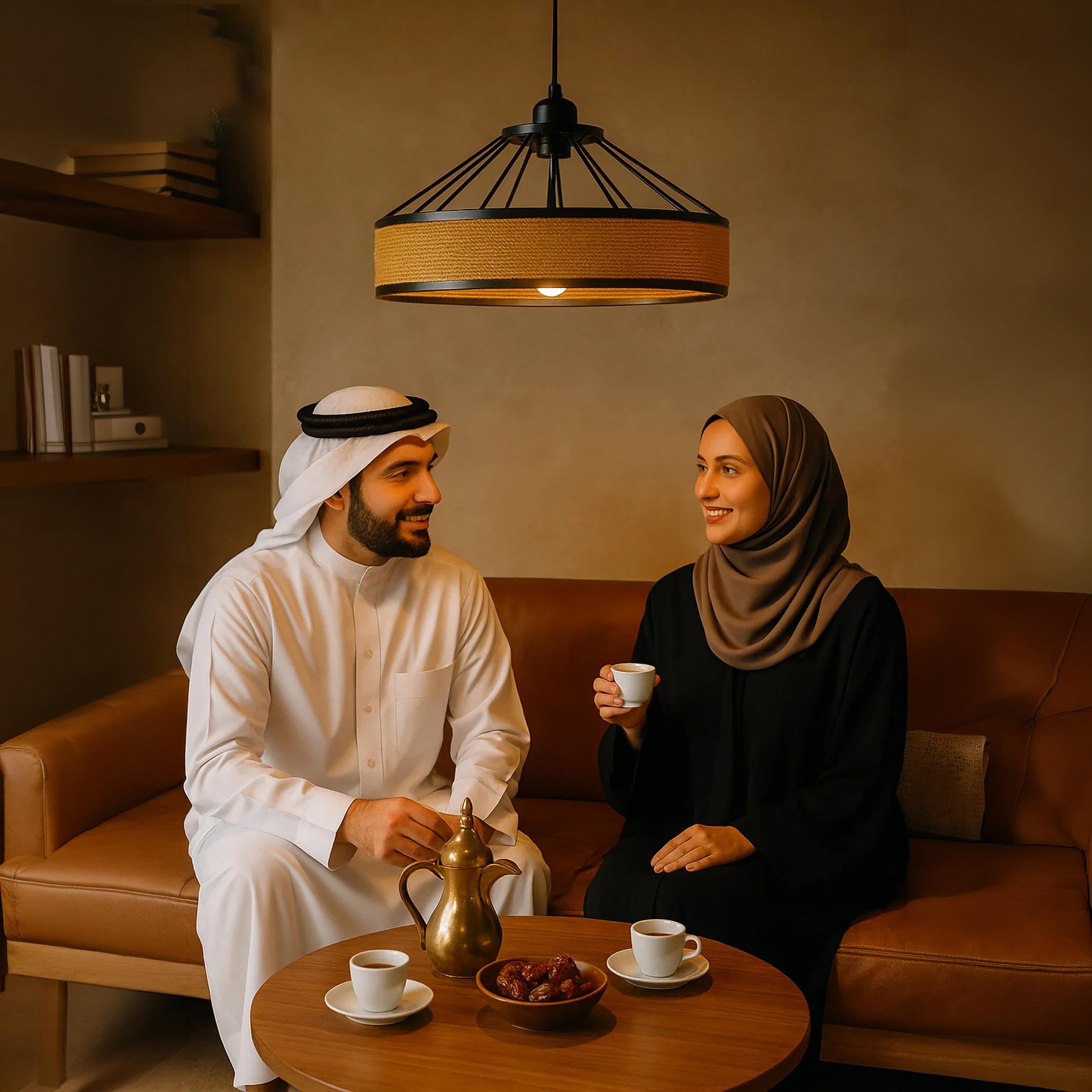 مصباح معلق صناعي بحلقة جوت وأسياخ حديد سود من ماريا هومز-household-lighting-ceilinglamps-image-2