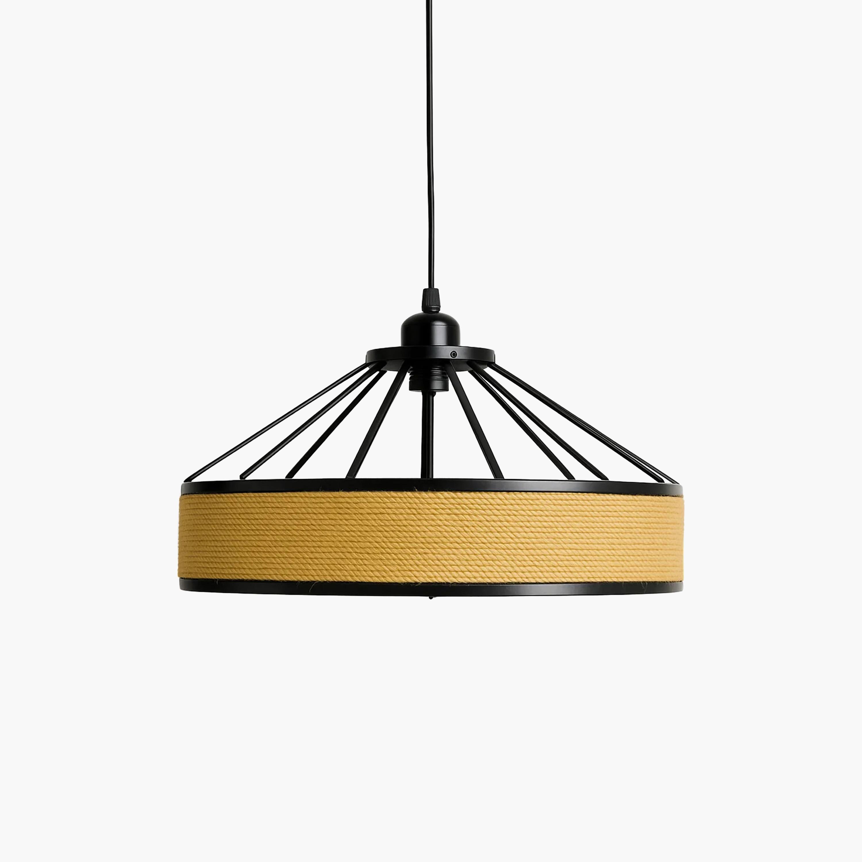 مصباح معلق صناعي بحلقة جوت وأسياخ حديد سود من ماريا هومز-household-lighting-ceilinglamps-image-4