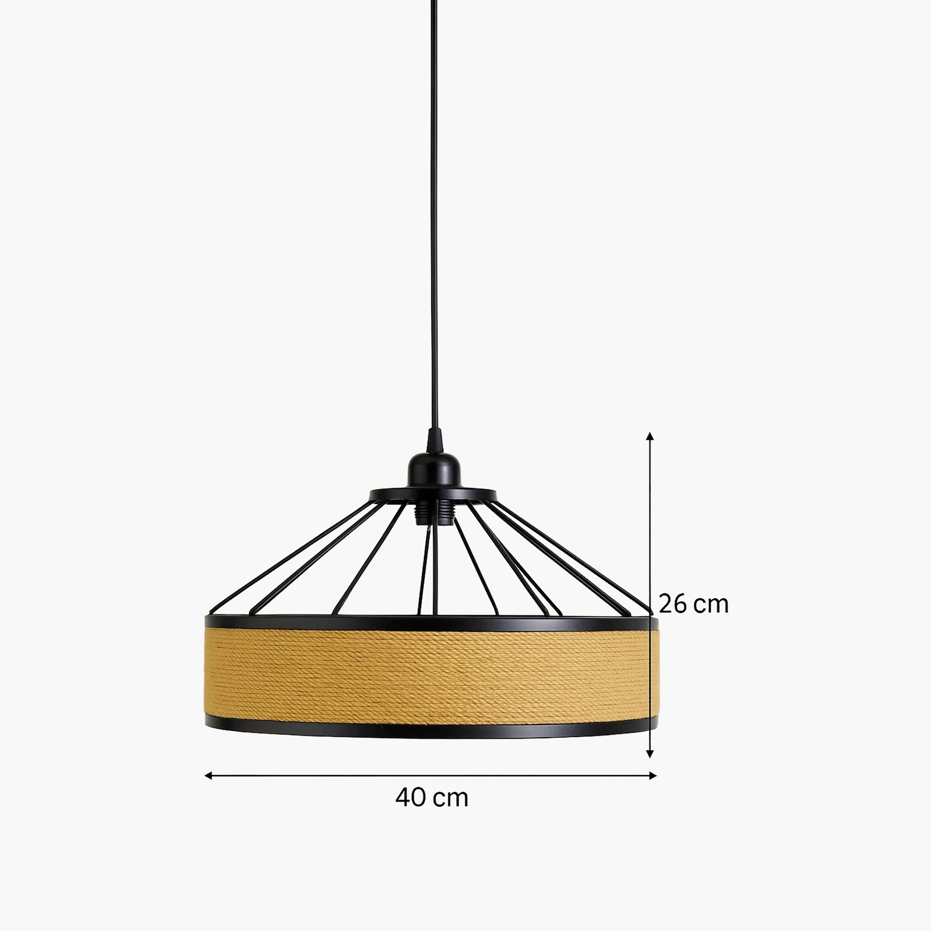 مصباح معلق صناعي بحلقة جوت وأسياخ حديد سود من ماريا هومز-household-lighting-ceilinglamps-image-5