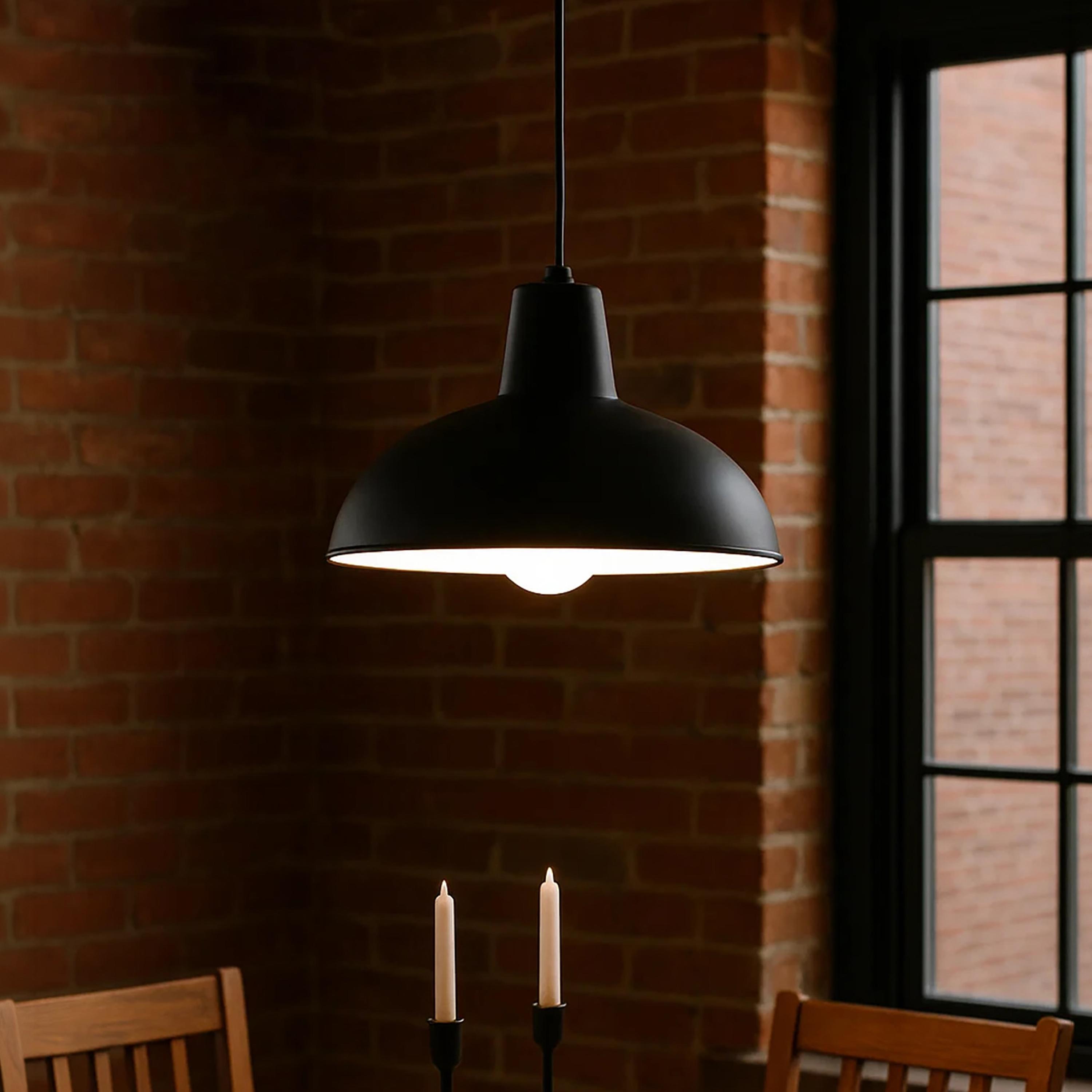 Maria Homes Industrial Black Metal Pendant Light with White Interior-household-lighting-ceilinglamps-image-1
