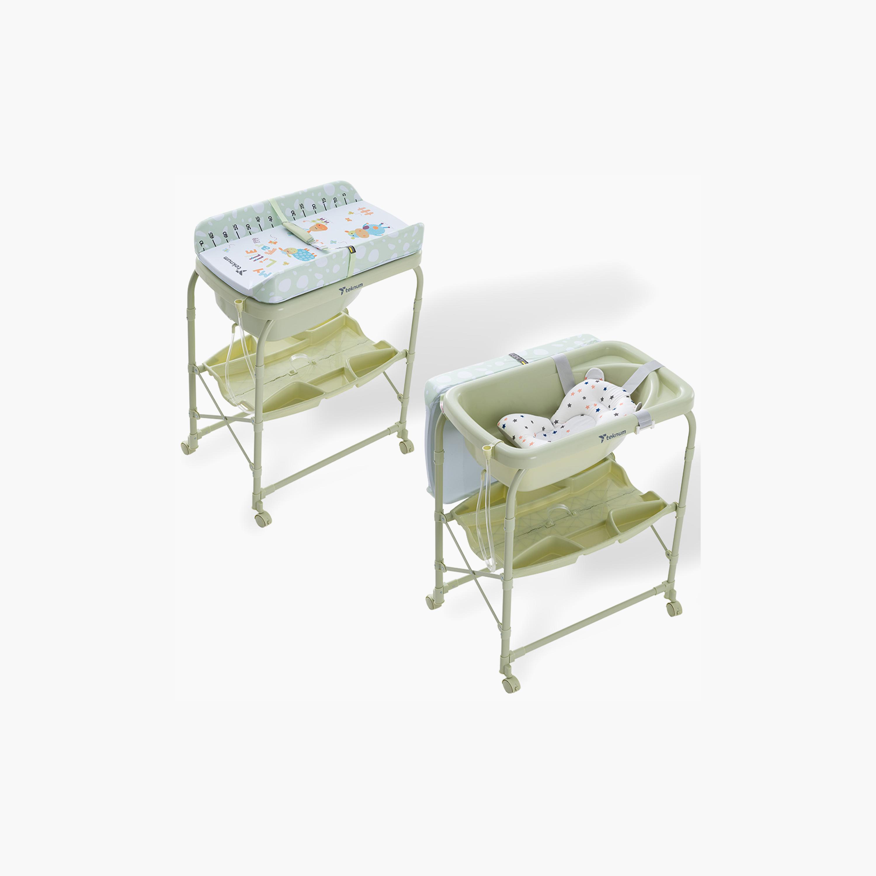 طاولة استحمام وتغيير 2 في 1 مع مرتبة وصينية تخزين من تكنوم-baby-bathandcare-changingtables-image-1