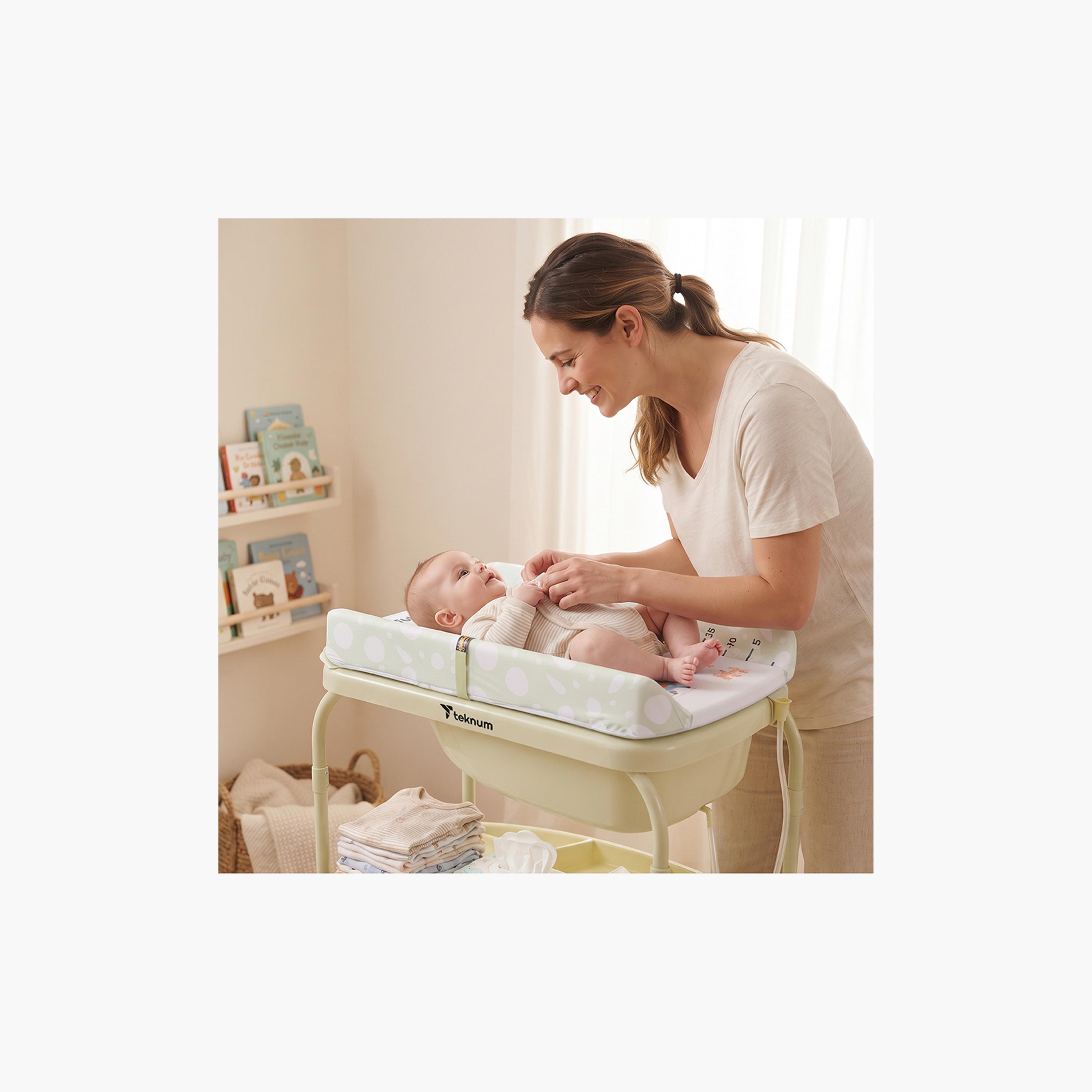 طاولة استحمام وتغيير 2 في 1 مع مرتبة وصينية تخزين من تكنوم-baby-bathandcare-changingtables-image-10