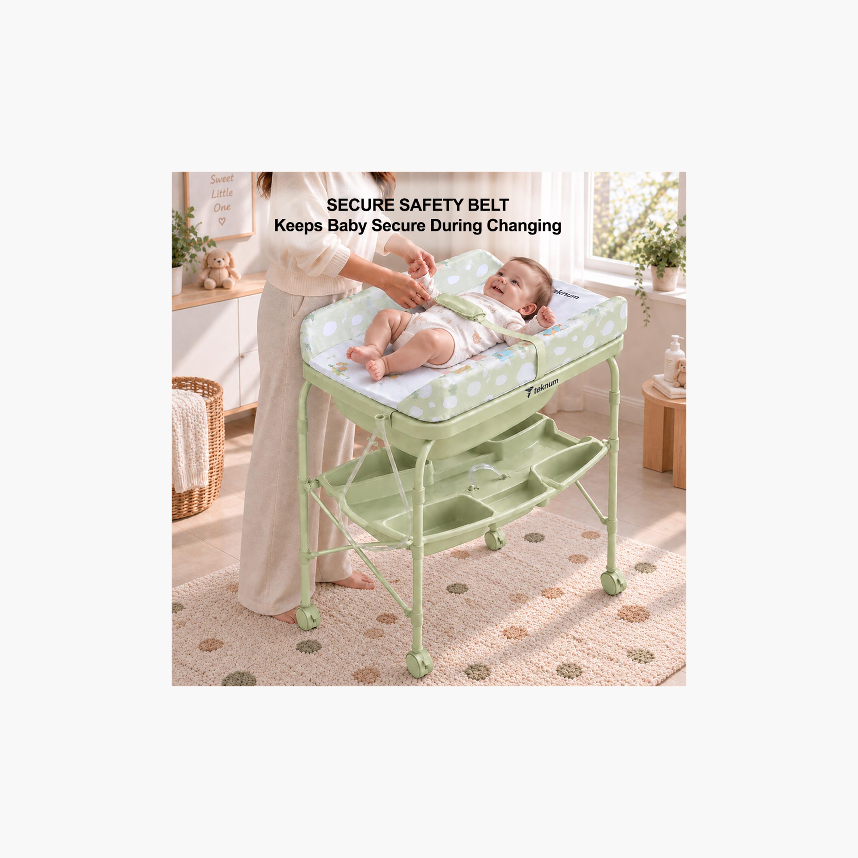 طاولة استحمام وتغيير 2 في 1 مع مرتبة وصينية تخزين من تكنوم-baby-bathandcare-changingtables-image-12