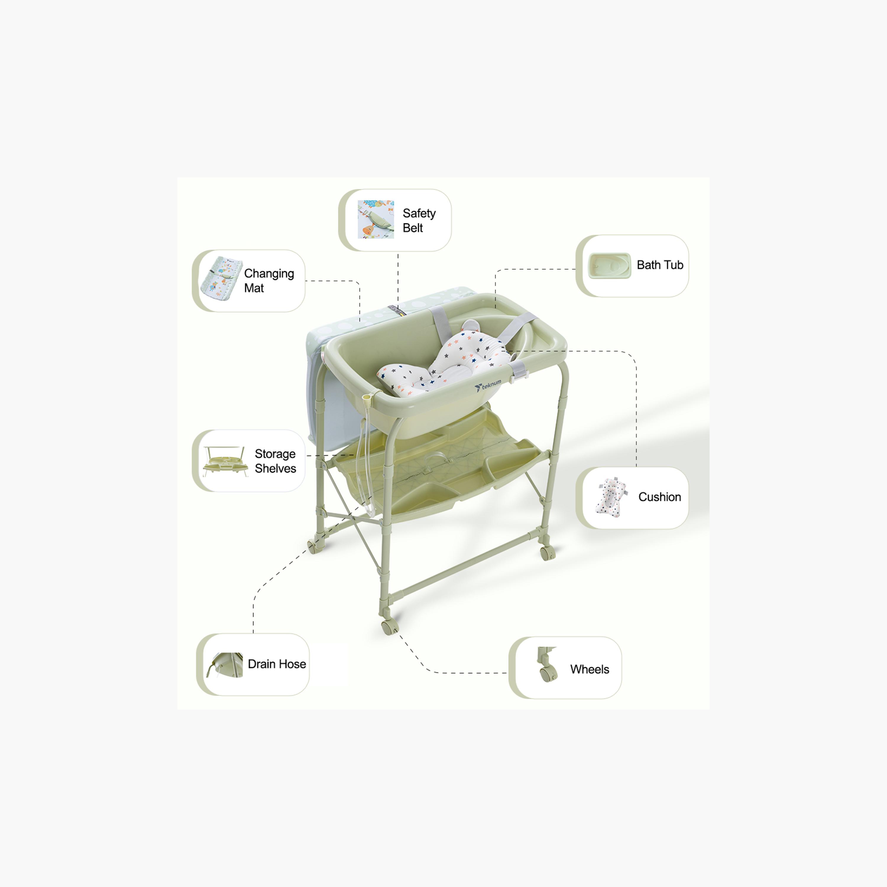 طاولة استحمام وتغيير 2 في 1 مع مرتبة وصينية تخزين من تكنوم-baby-bathandcare-changingtables-image-14