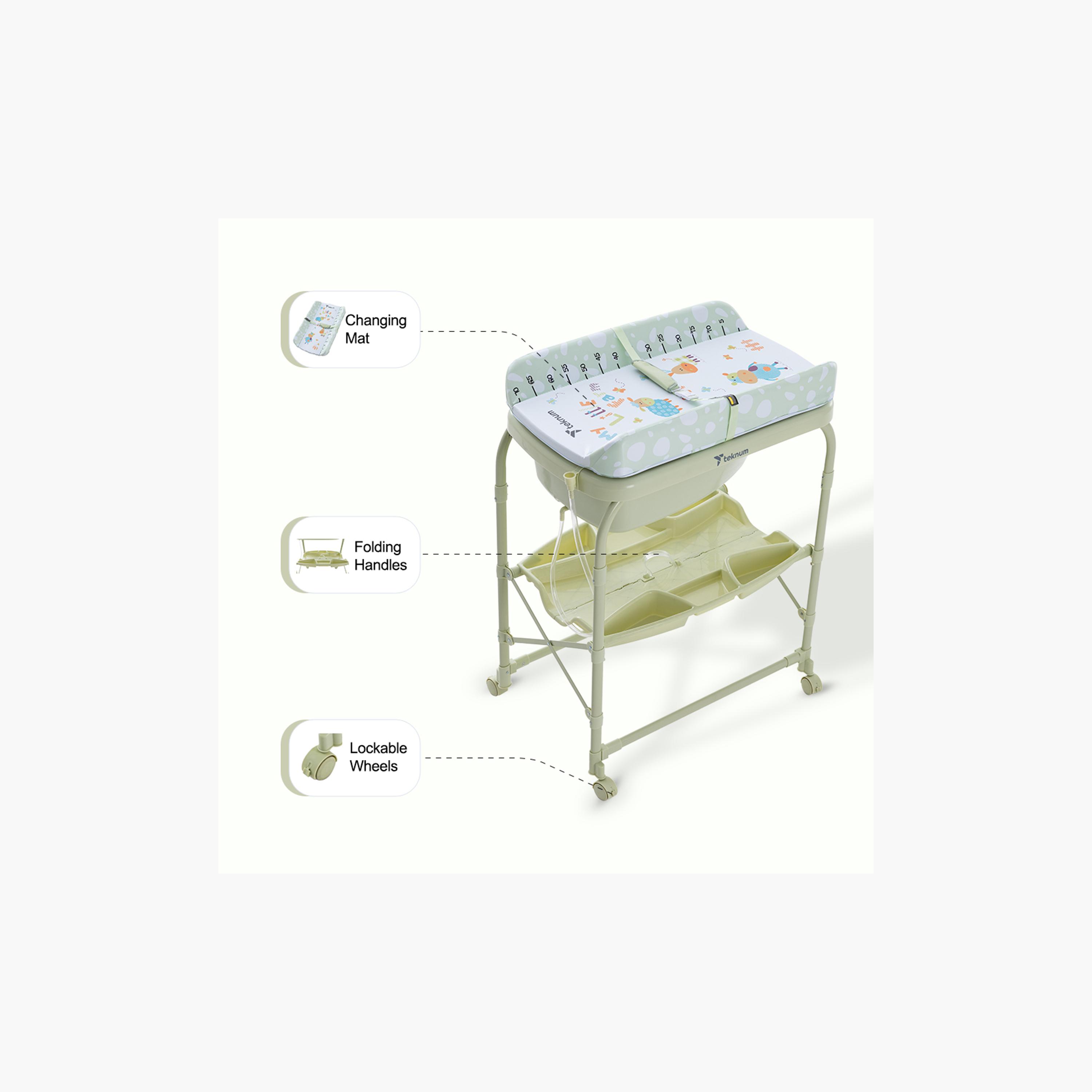 طاولة استحمام وتغيير 2 في 1 مع مرتبة وصينية تخزين من تكنوم-baby-bathandcare-changingtables-image-4