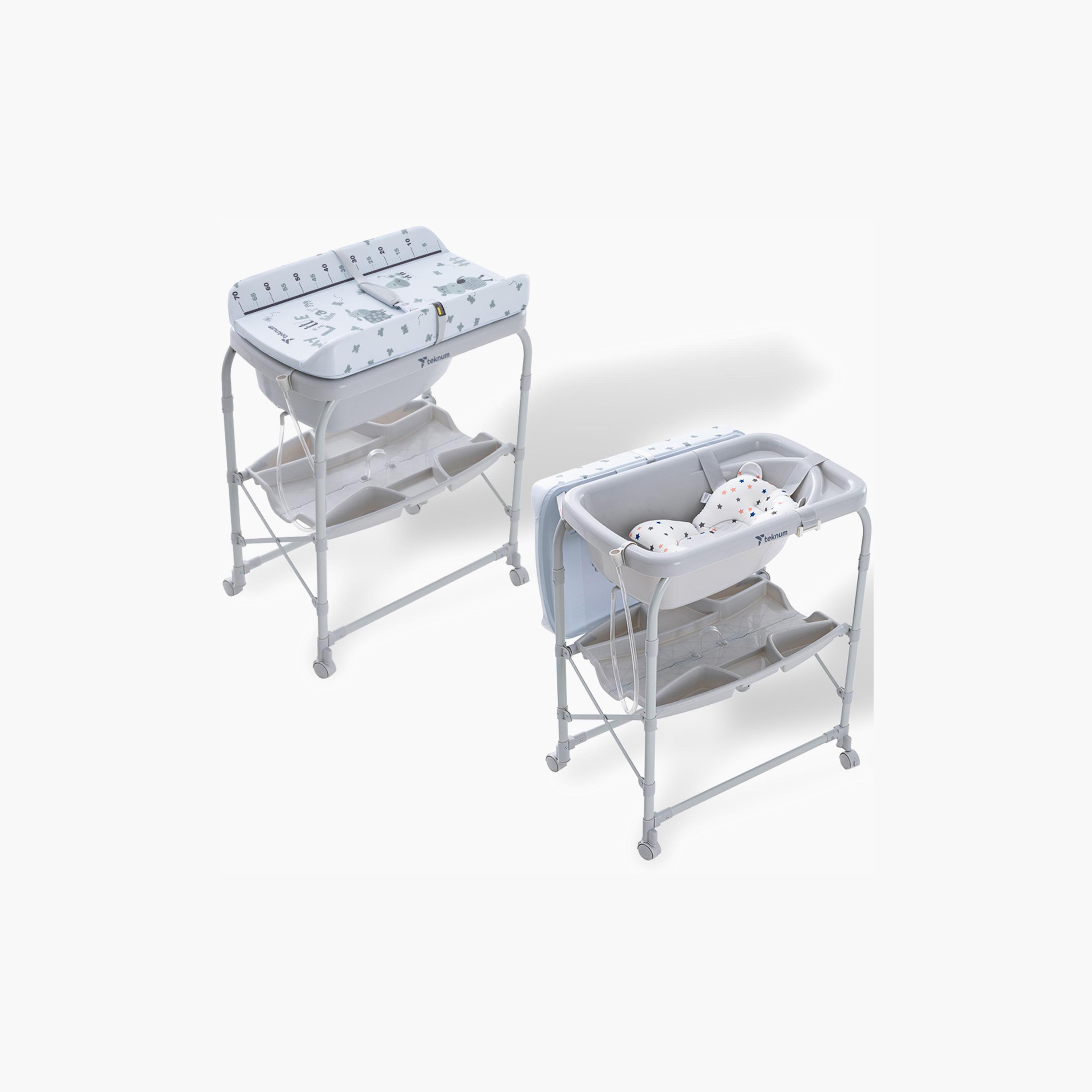 طاولة استحمام وتغيير 2 في 1 مع مرتبة وصينية تخزين من تكنوم-baby-bathandcare-changingtables-image-1