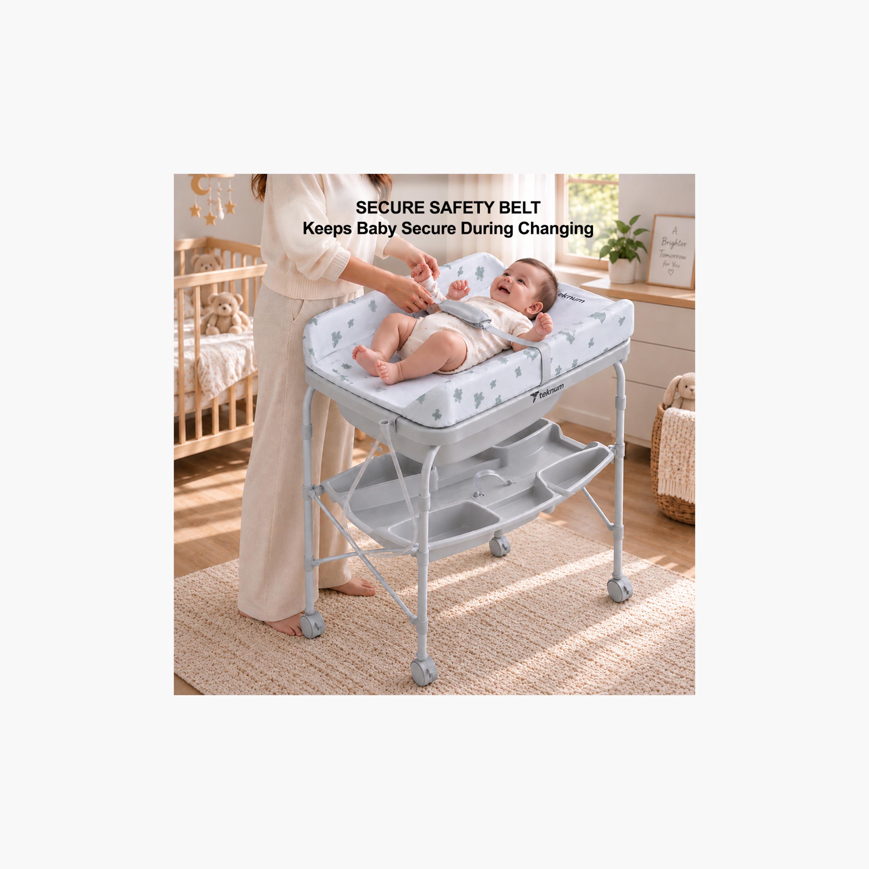 طاولة استحمام وتغيير 2 في 1 مع مرتبة وصينية تخزين من تكنوم-baby-bathandcare-changingtables-image-12