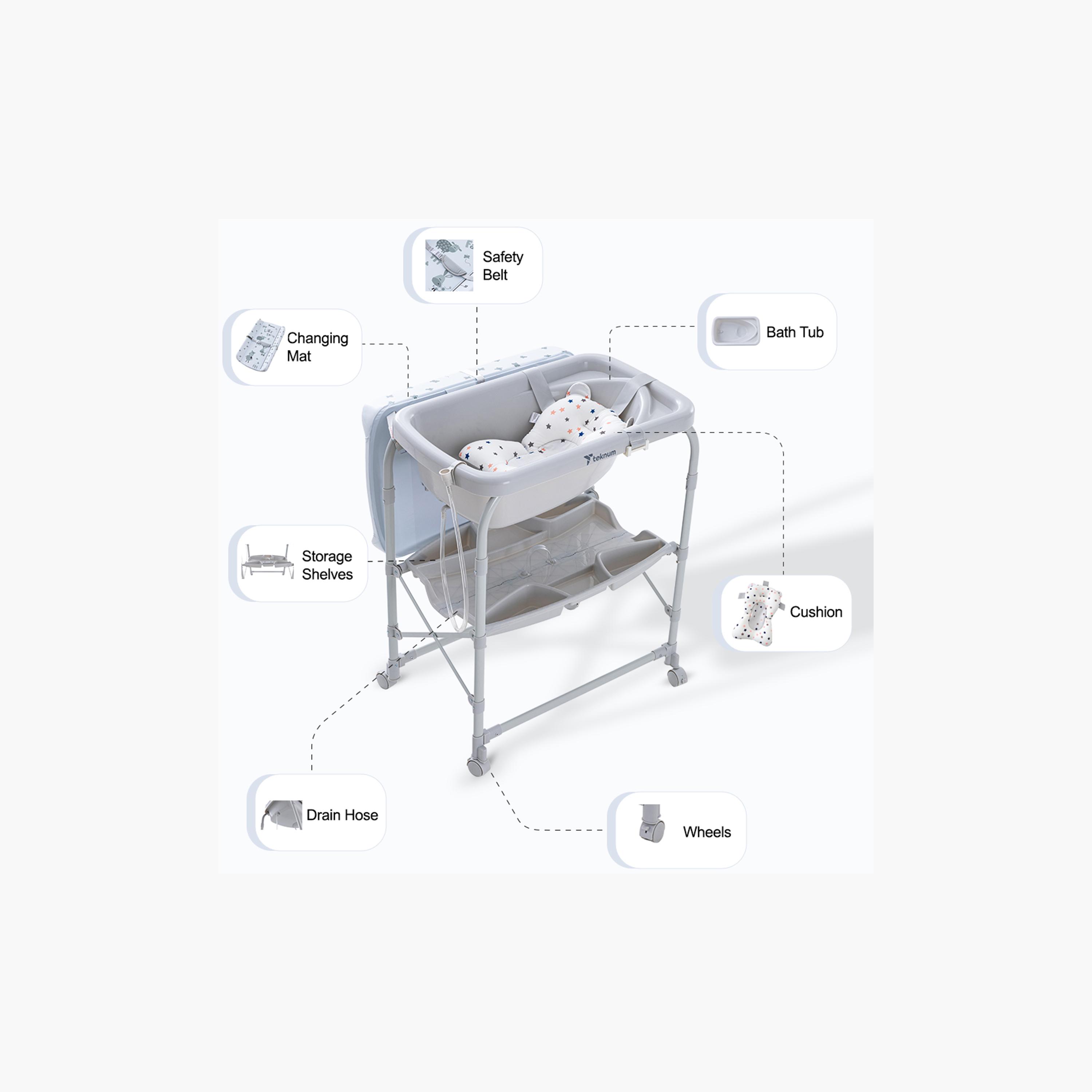 طاولة استحمام وتغيير 2 في 1 مع مرتبة وصينية تخزين من تكنوم-baby-bathandcare-changingtables-image-14