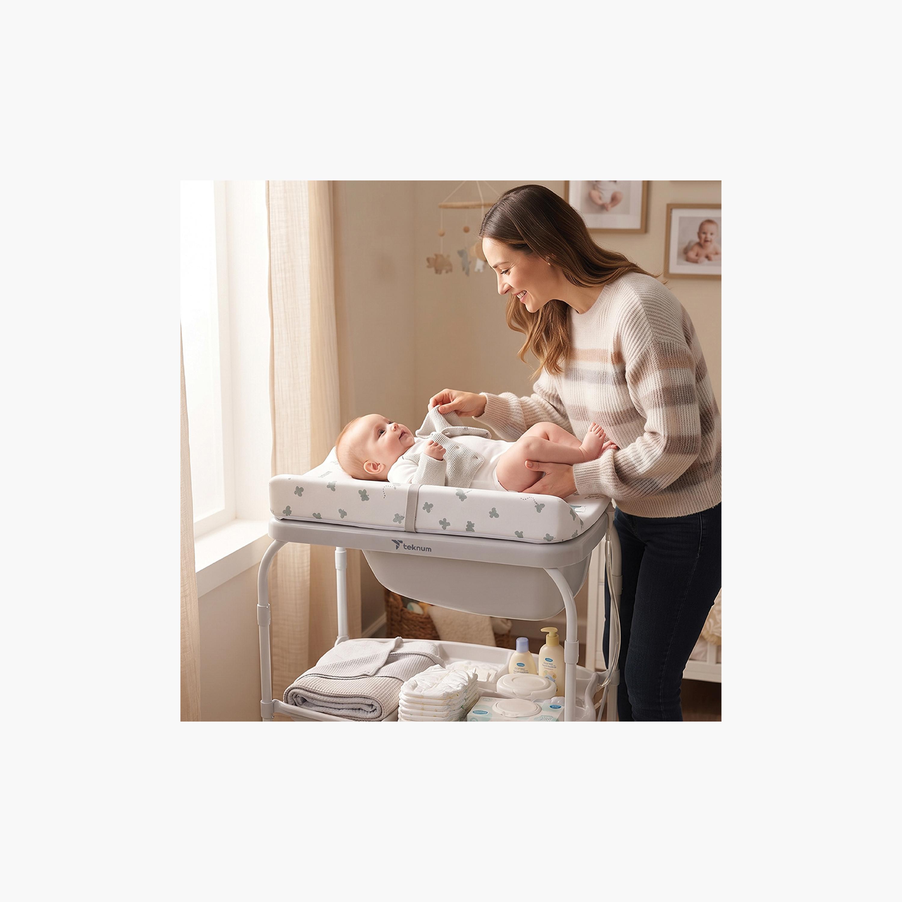 طاولة استحمام وتغيير 2 في 1 مع مرتبة وصينية تخزين من تكنوم-baby-bathandcare-changingtables-image-5