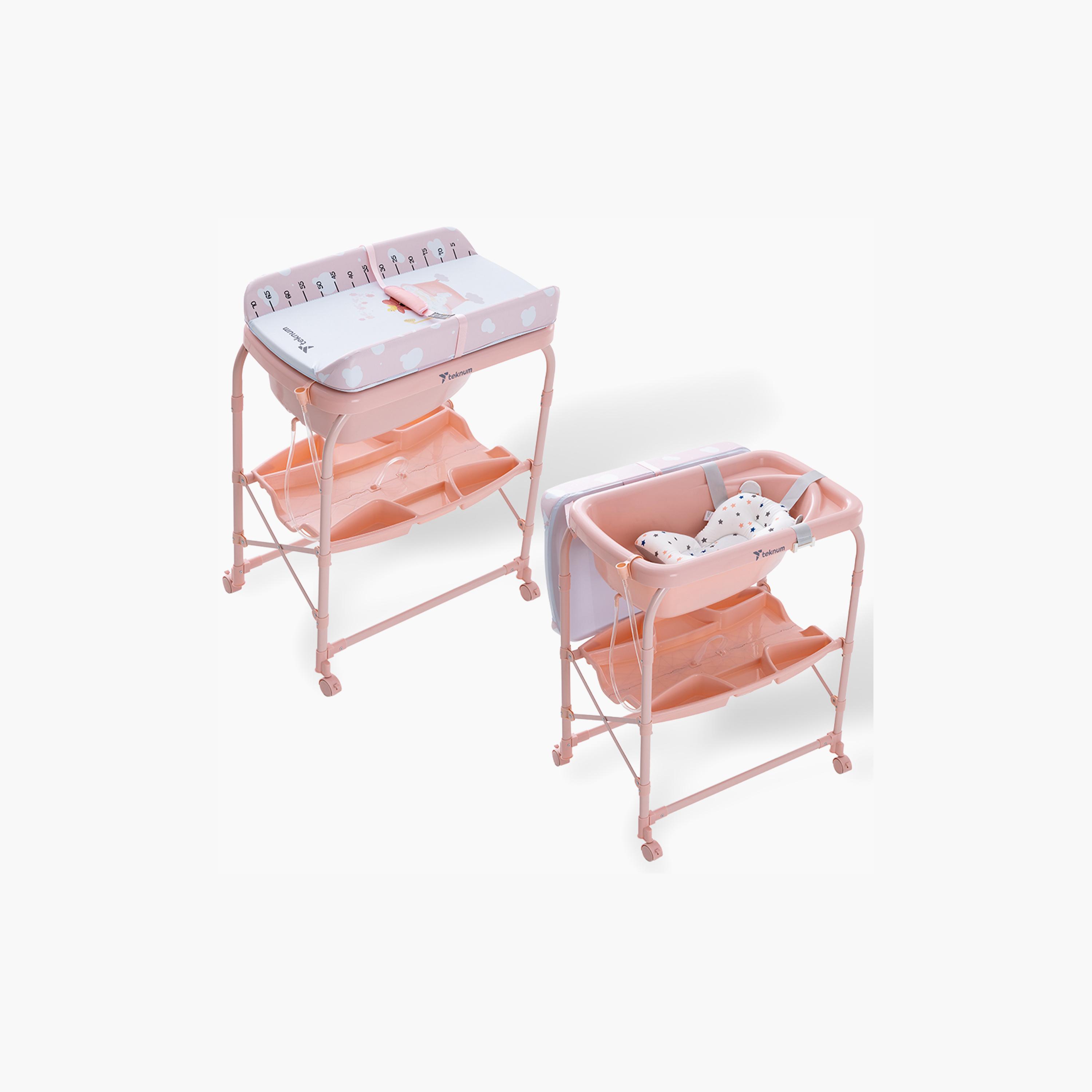 طاولة استحمام وتغيير 2 في 1 مع مرتبة وصينية تخزين من تكنوم-baby-bathandcare-changingtables-image-1