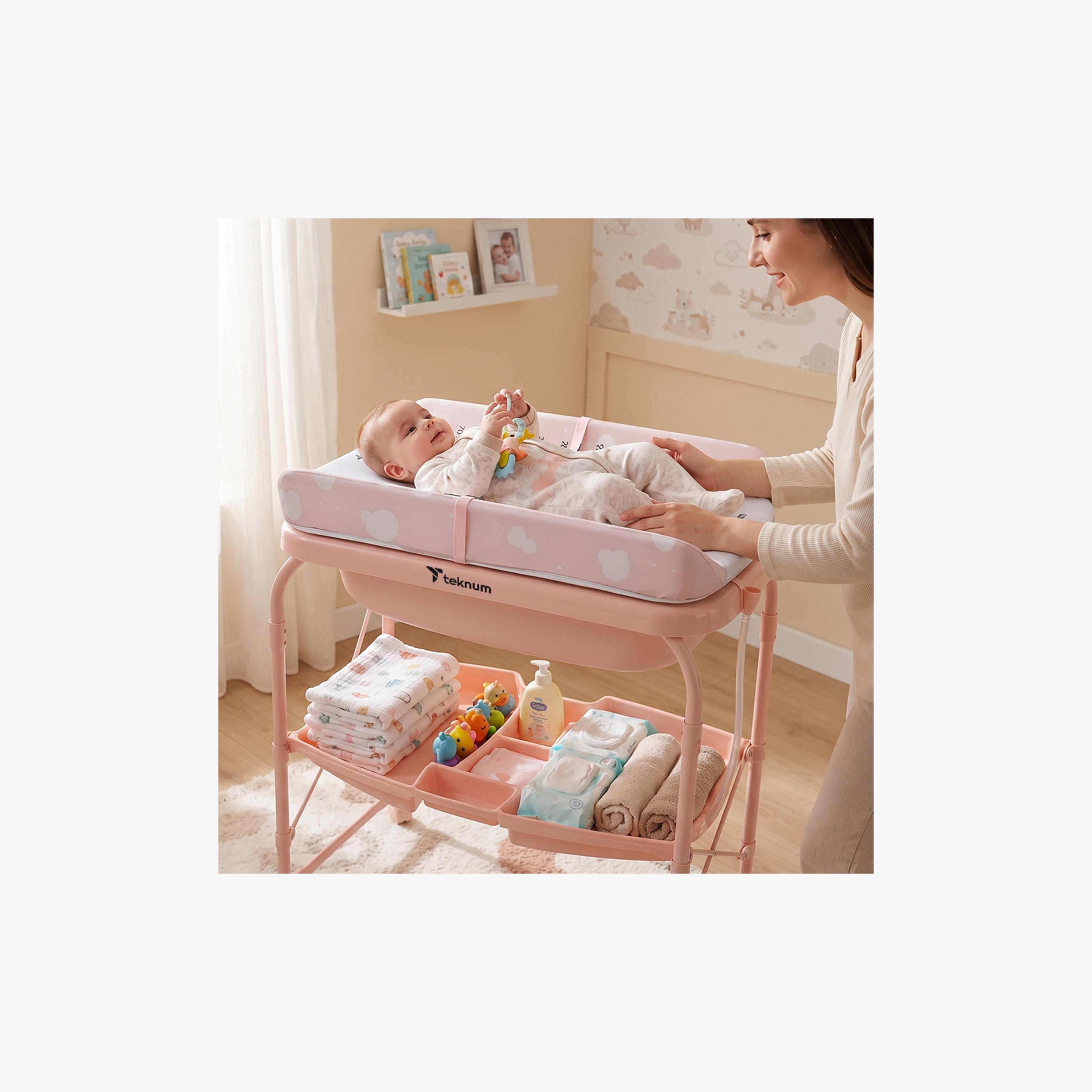 طاولة استحمام وتغيير 2 في 1 مع مرتبة وصينية تخزين من تكنوم-baby-bathandcare-changingtables-image-10