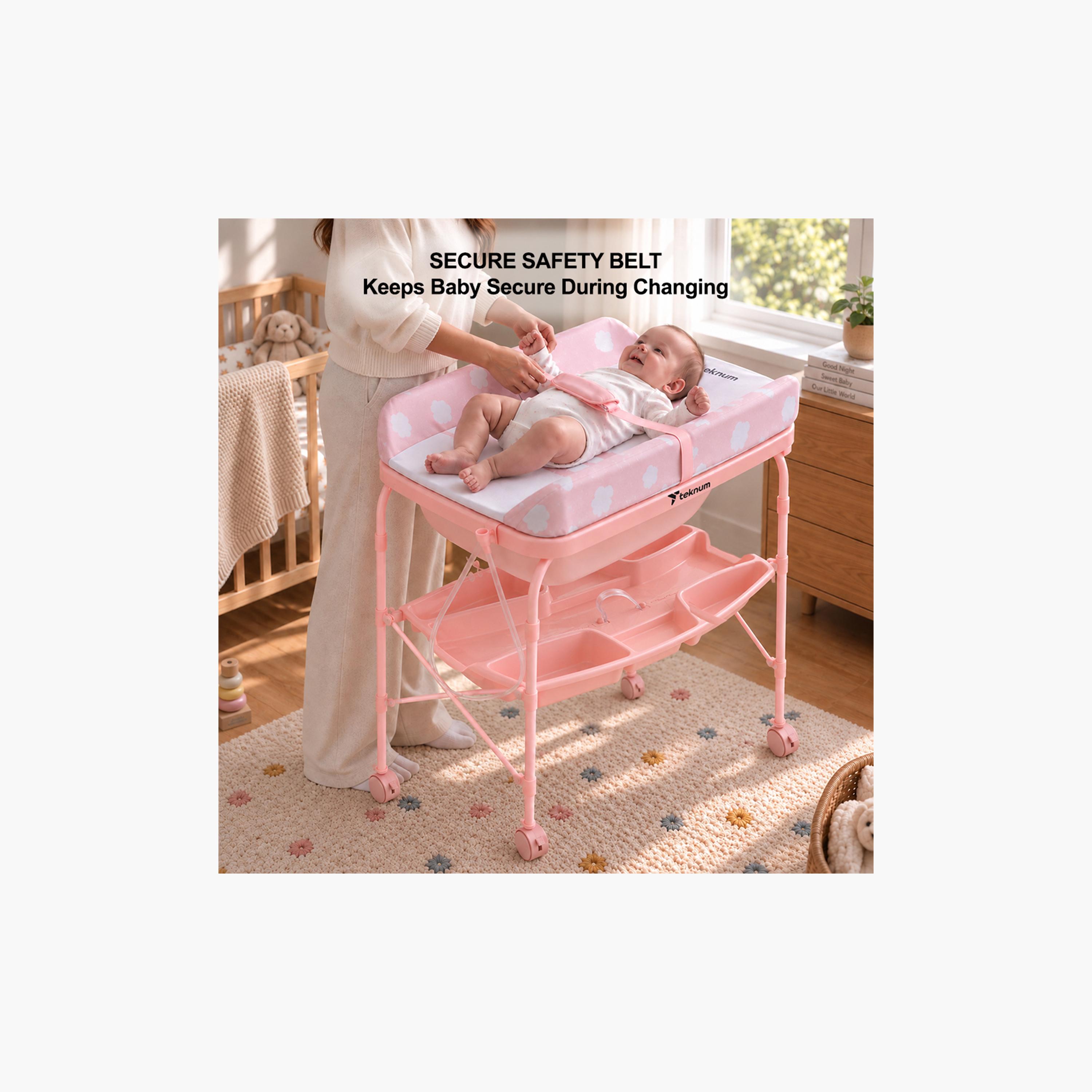 طاولة استحمام وتغيير 2 في 1 مع مرتبة وصينية تخزين من تكنوم-baby-bathandcare-changingtables-image-12