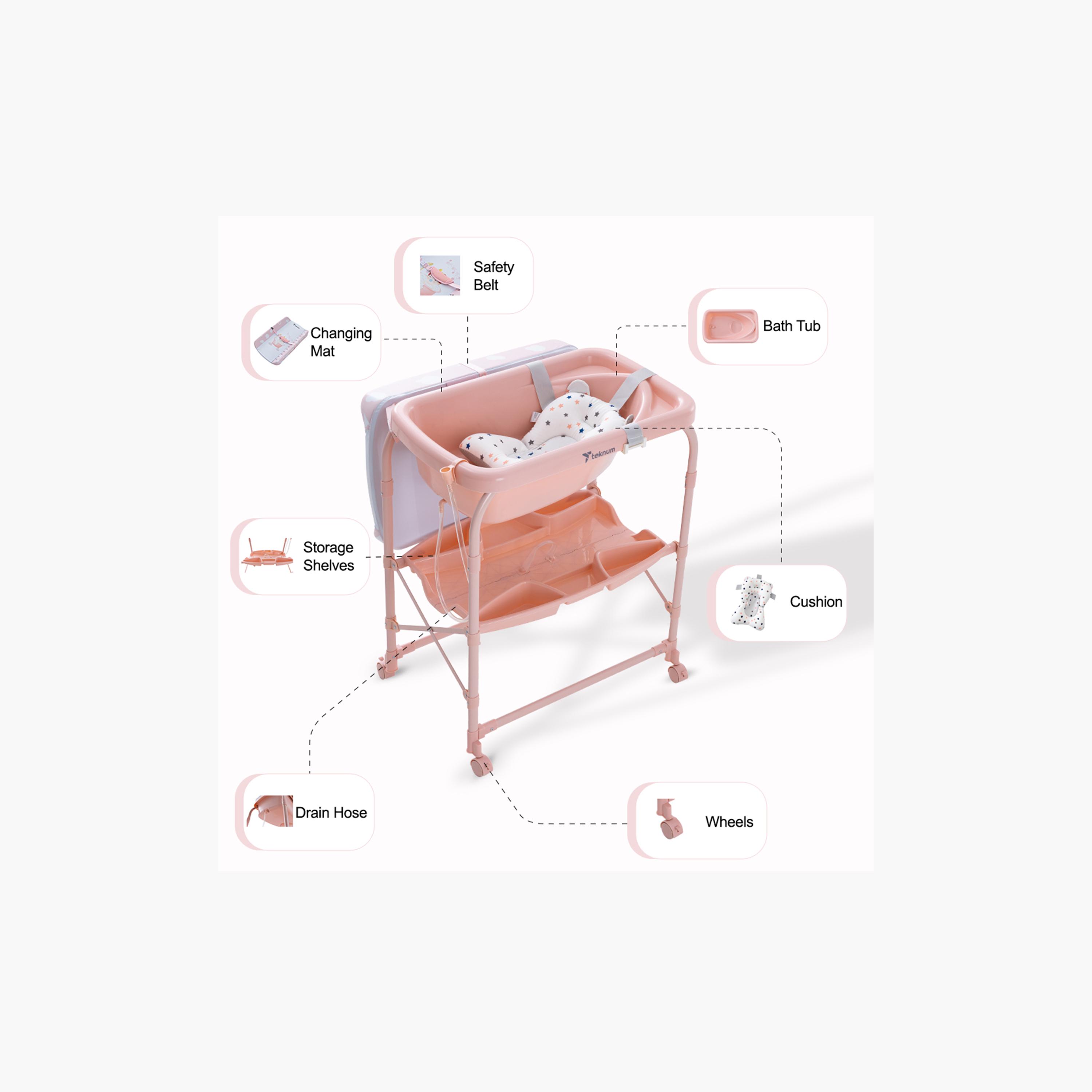 طاولة استحمام وتغيير 2 في 1 مع مرتبة وصينية تخزين من تكنوم-baby-bathandcare-changingtables-image-14