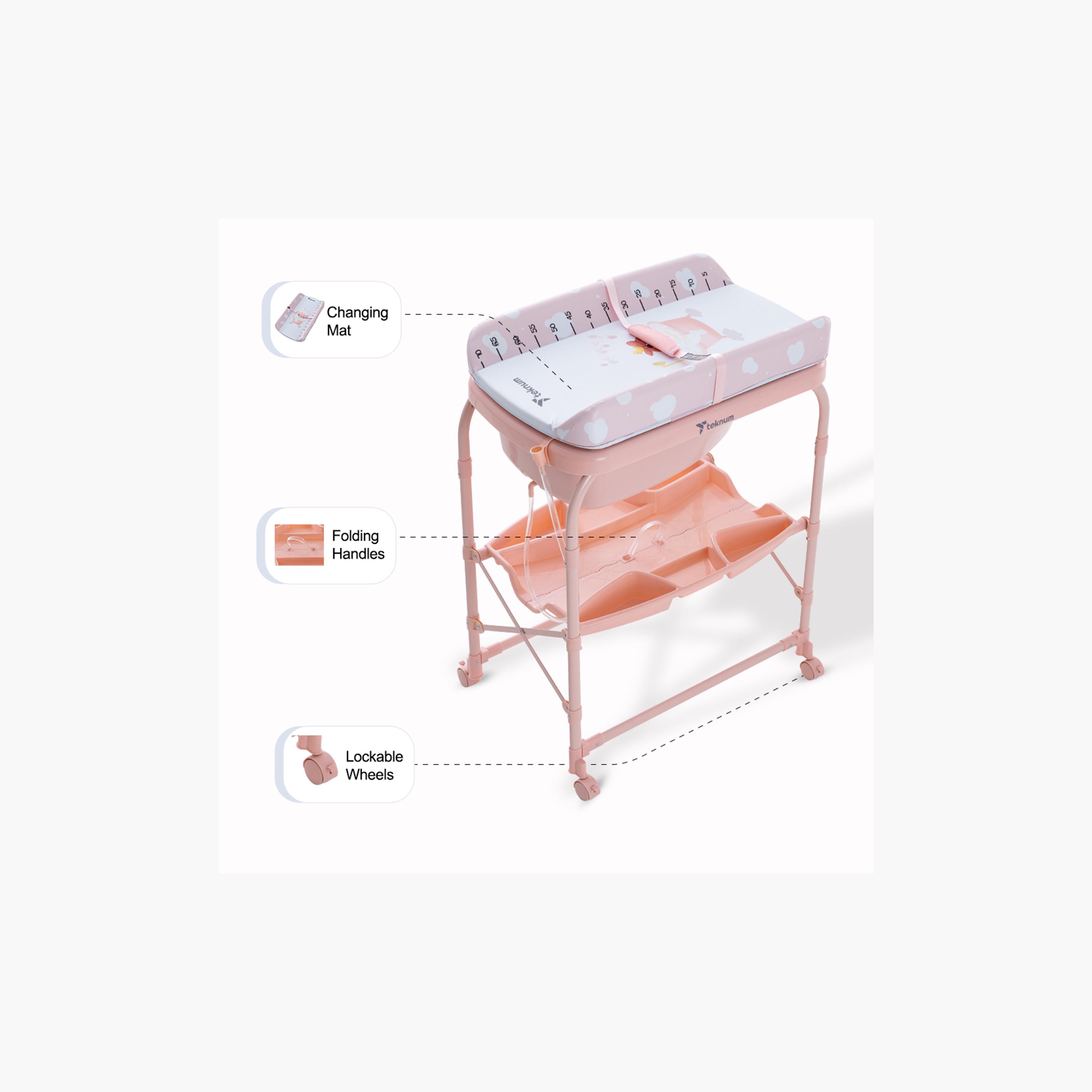 طاولة استحمام وتغيير 2 في 1 مع مرتبة وصينية تخزين من تكنوم-baby-bathandcare-changingtables-image-4