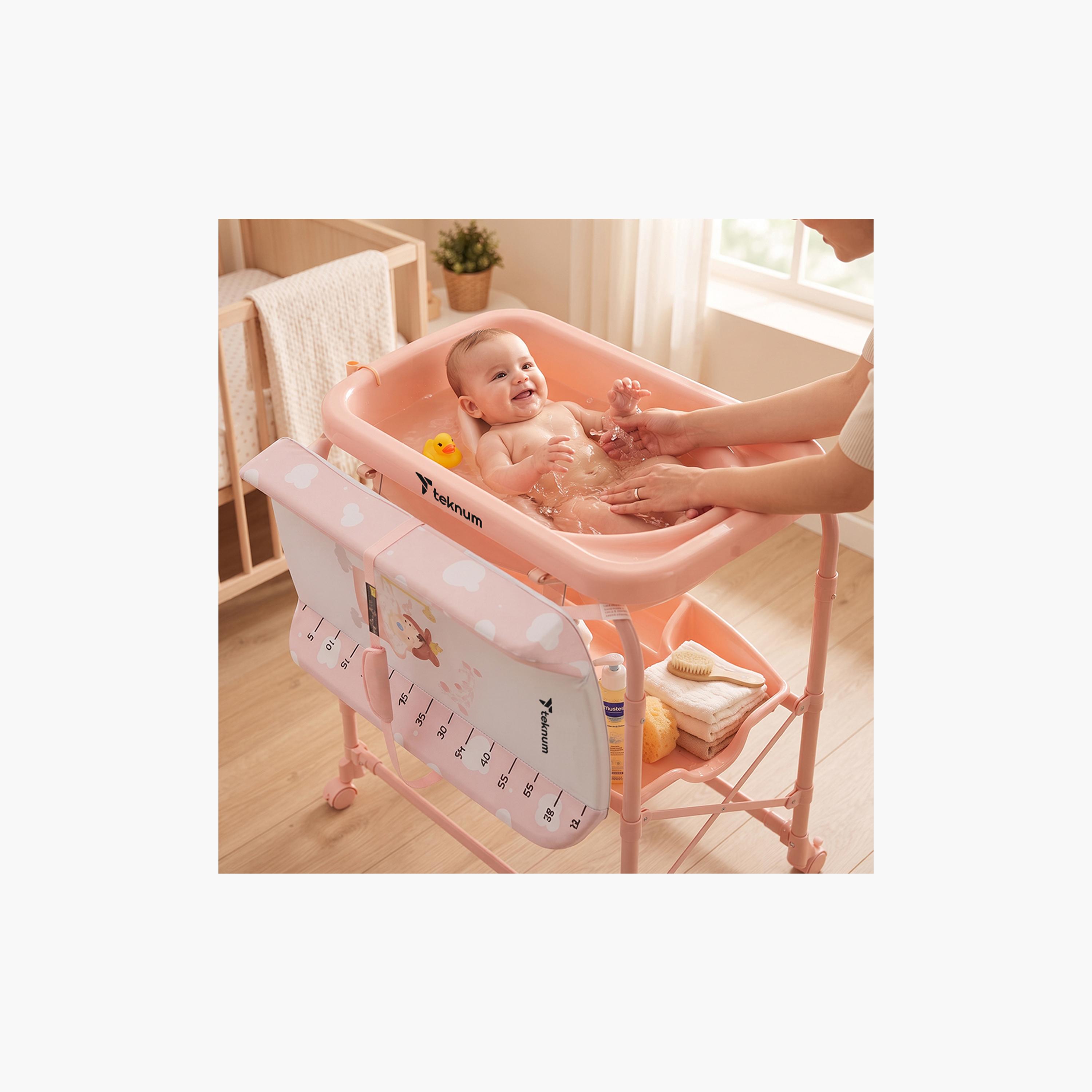 طاولة استحمام وتغيير 2 في 1 مع مرتبة وصينية تخزين من تكنوم-baby-bathandcare-changingtables-image-5