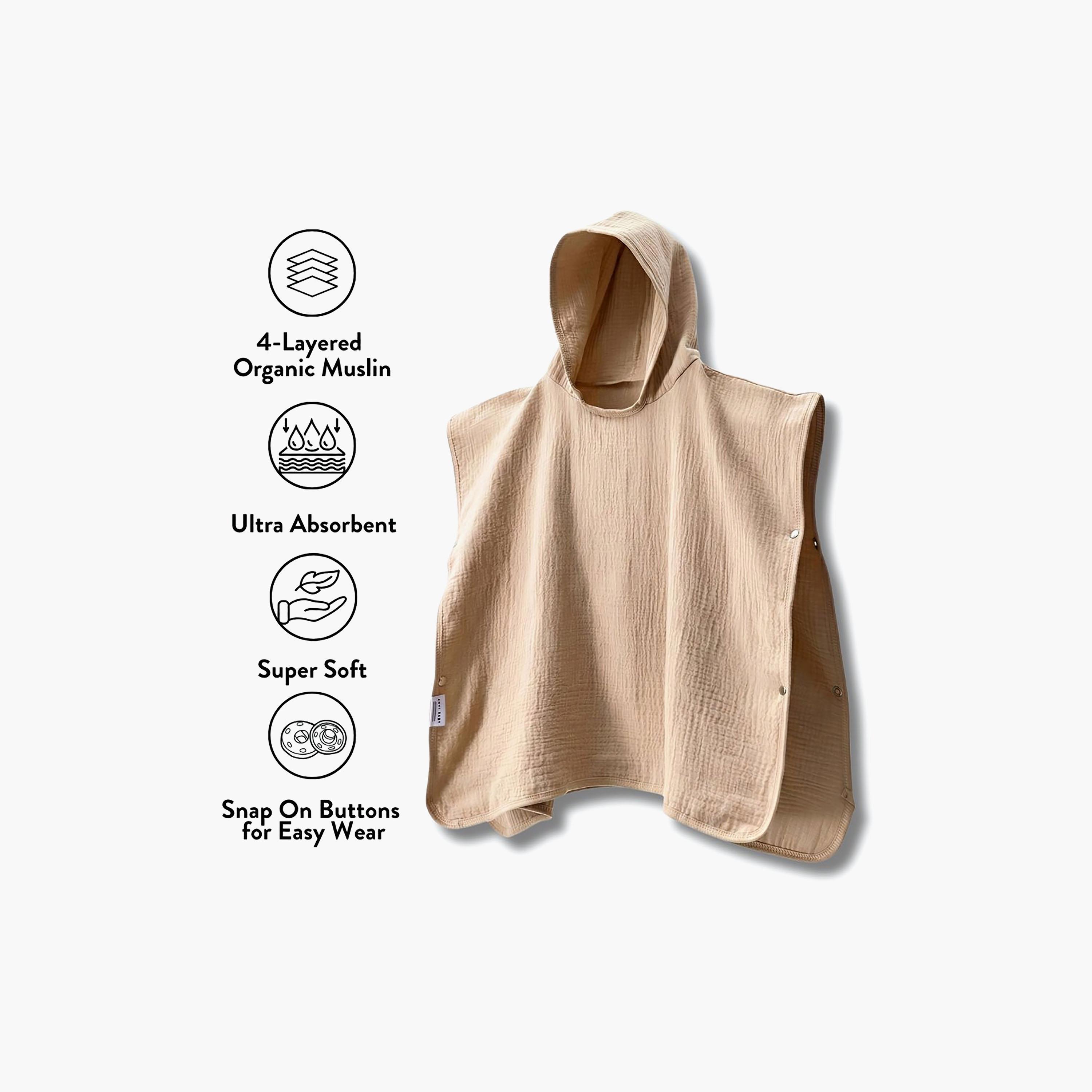 Anvi Baby 4-Layered Organic Muslin Poncho Towel-baby-bathandcare-towels-image-5