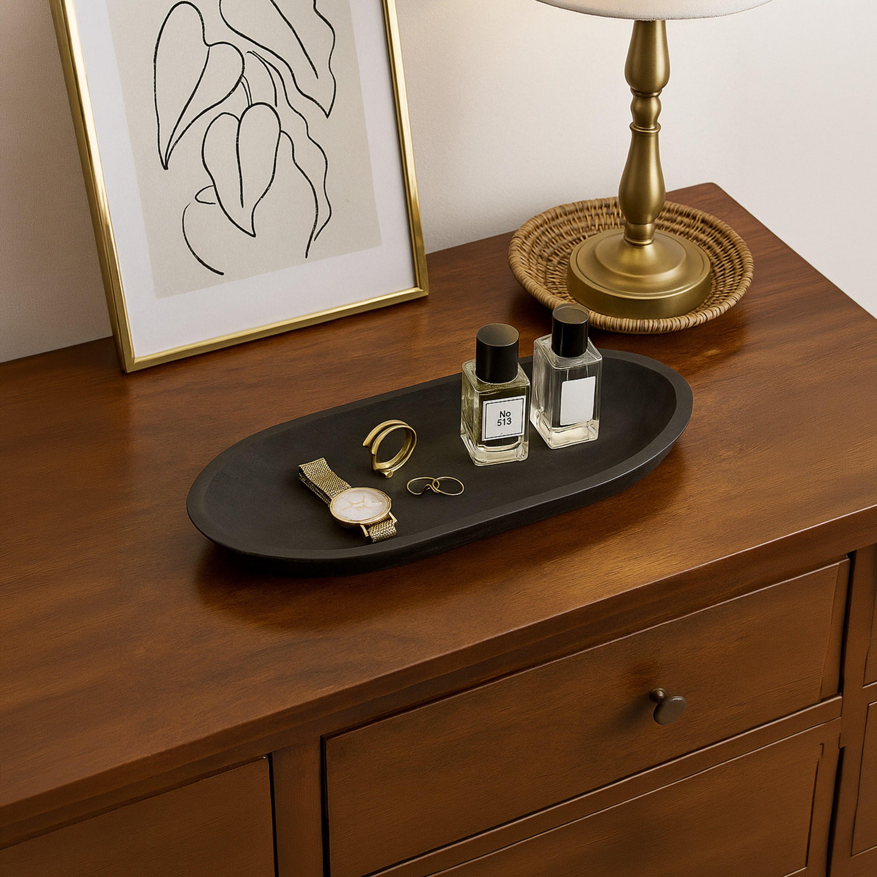 صينية تقديم ديكور خشبية مستطيلة الشكل سوداء عصرية من ماريا هومز-household-decor-boxesandtrays-image-2