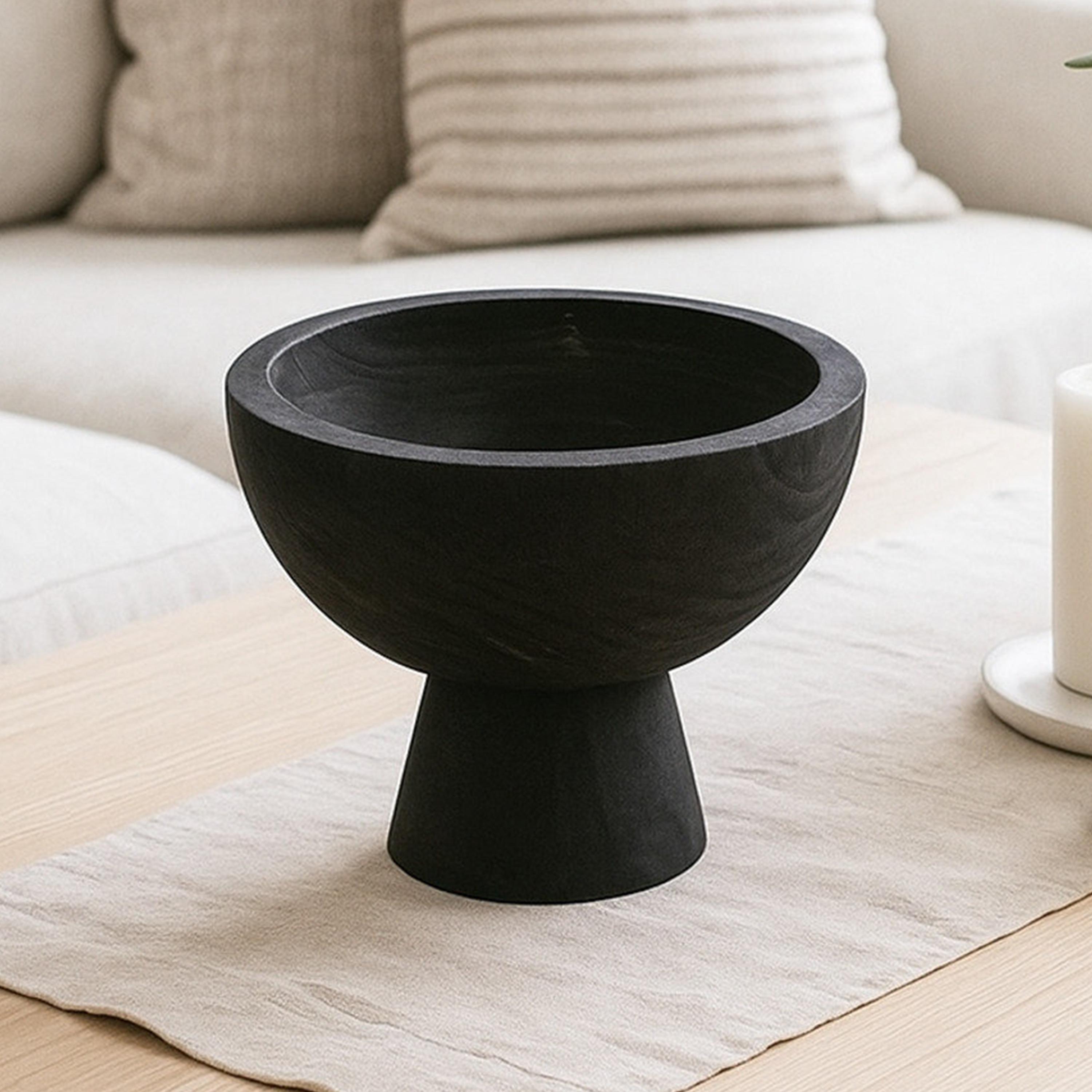 وعاء بقاعدة خشبية بتصميم عصري أسود من ماريا هومز-household-decor-vasesandbowls-image-1