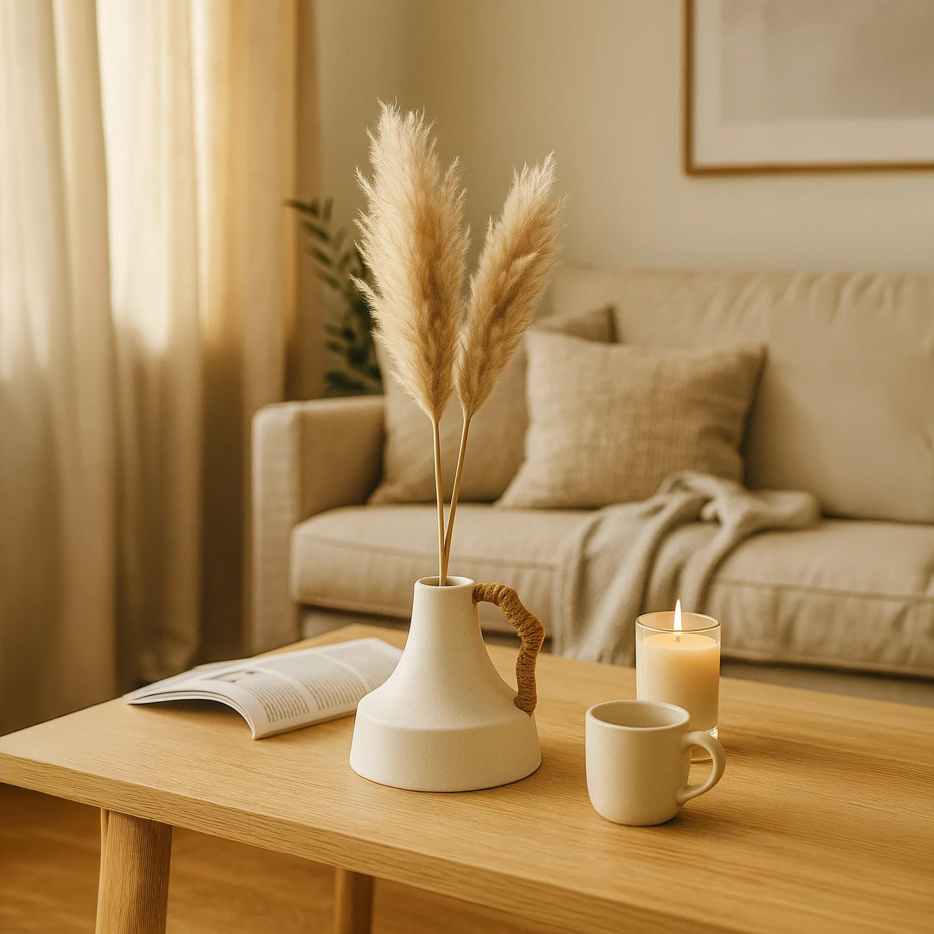 مزهرية سيراميك بيضاء بمقبض حبل من ماريا هومز-household-decor-vasesandbowls-image-1