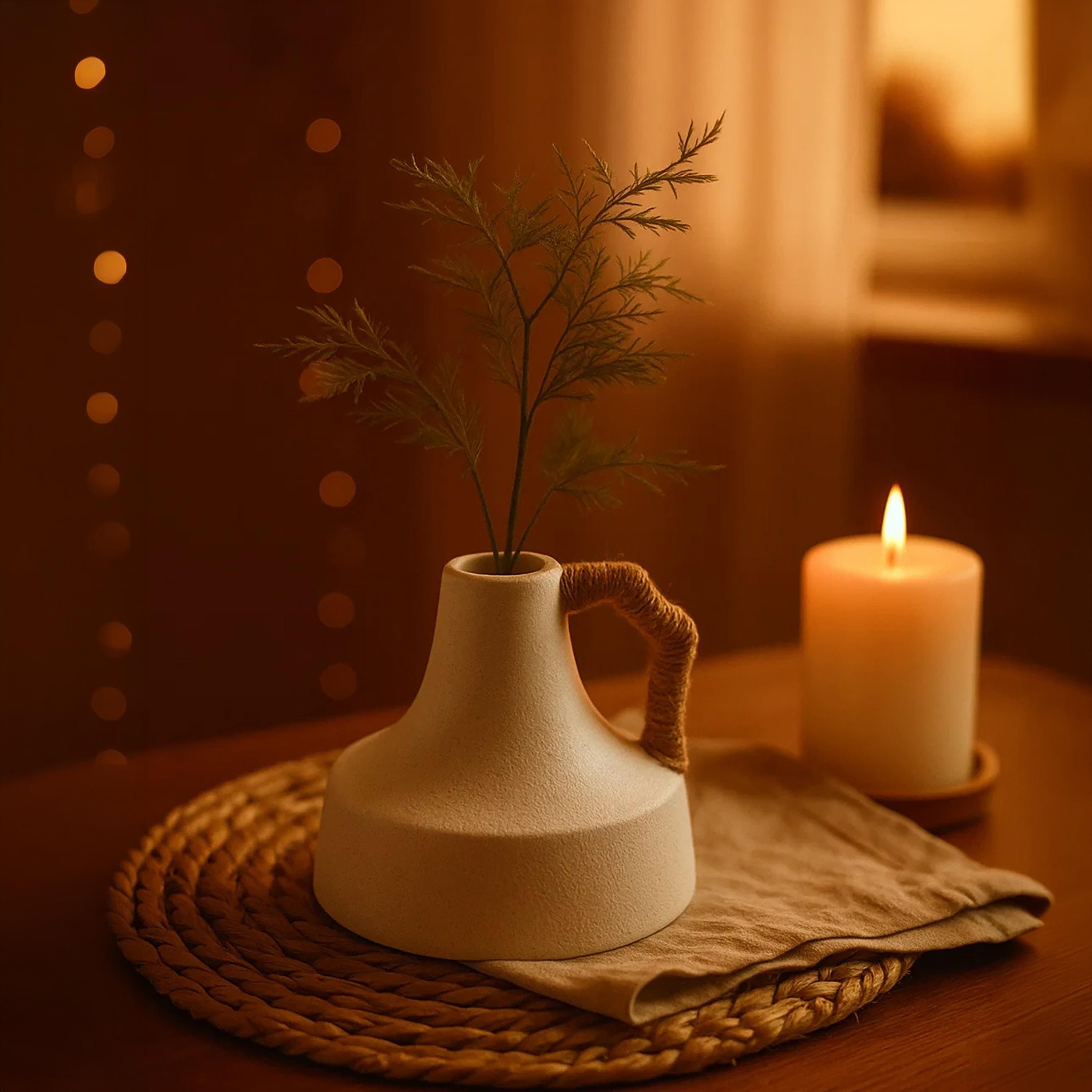 مزهرية سيراميك بيضاء بمقبض حبل من ماريا هومز-household-decor-vasesandbowls-image-2