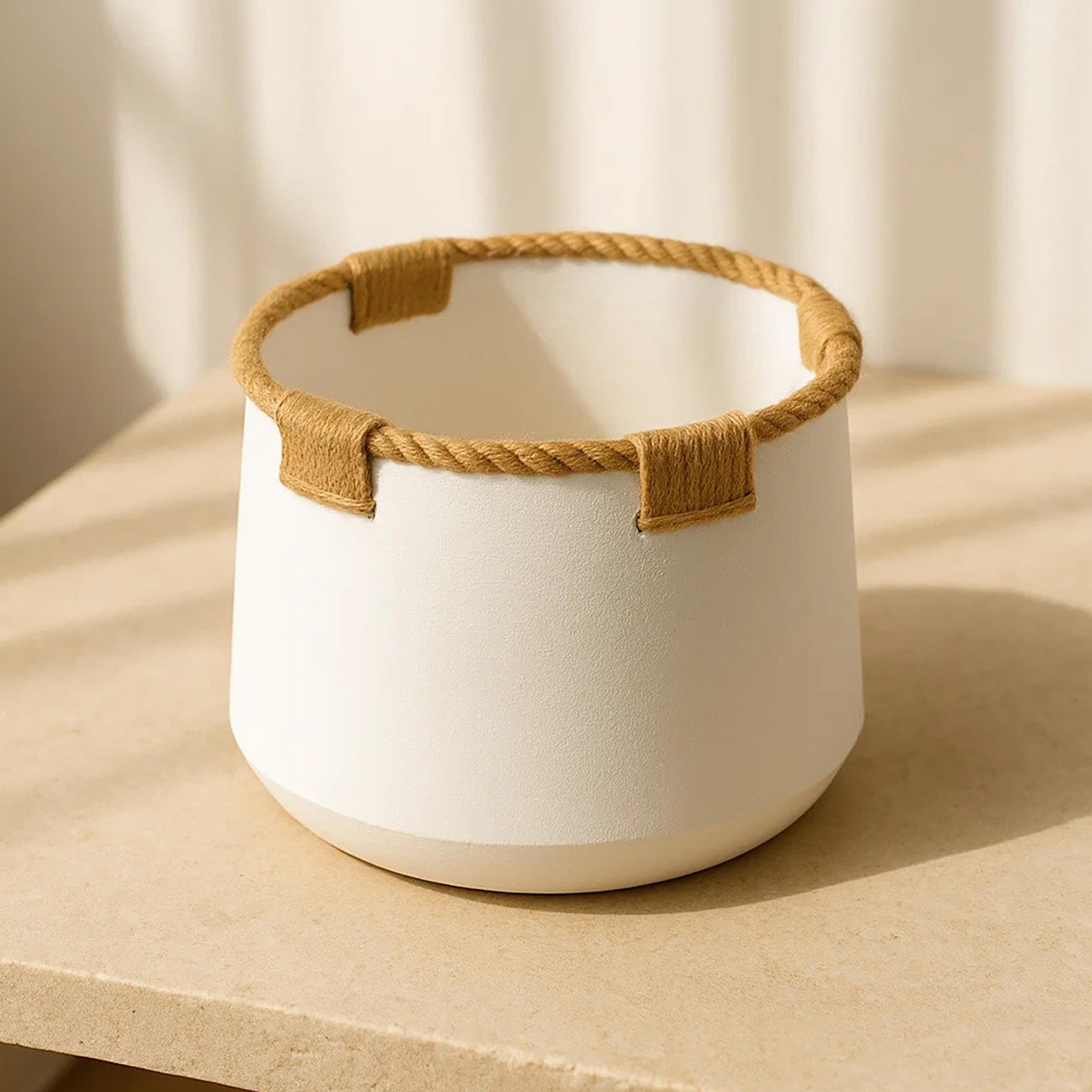 Maria Homes White Ceramic Rope Detail Planter-household-gardenandoutdoor-potsandplanters-image-1
