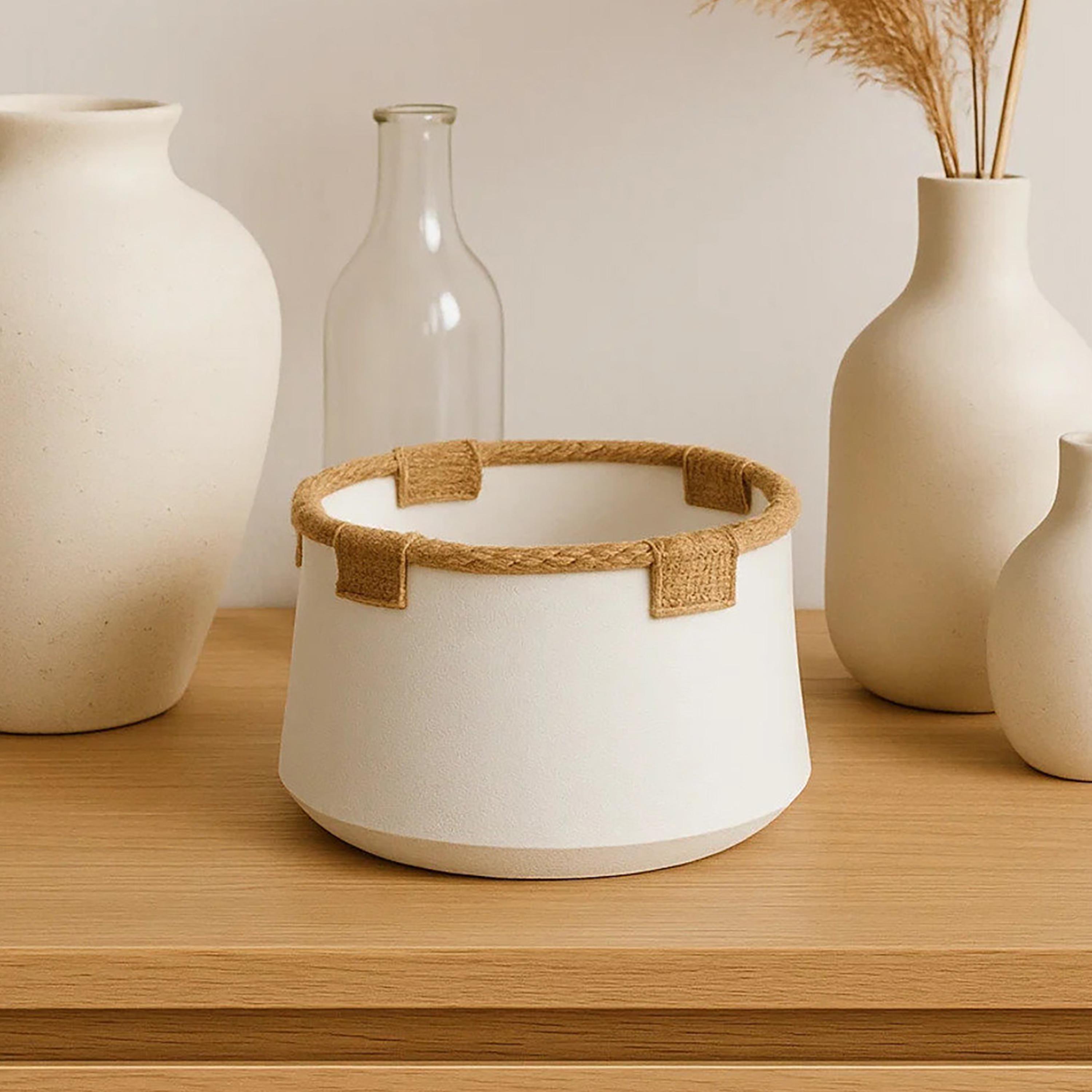 Maria Homes White Ceramic Rope Detail Planter-household-gardenandoutdoor-potsandplanters-image-2