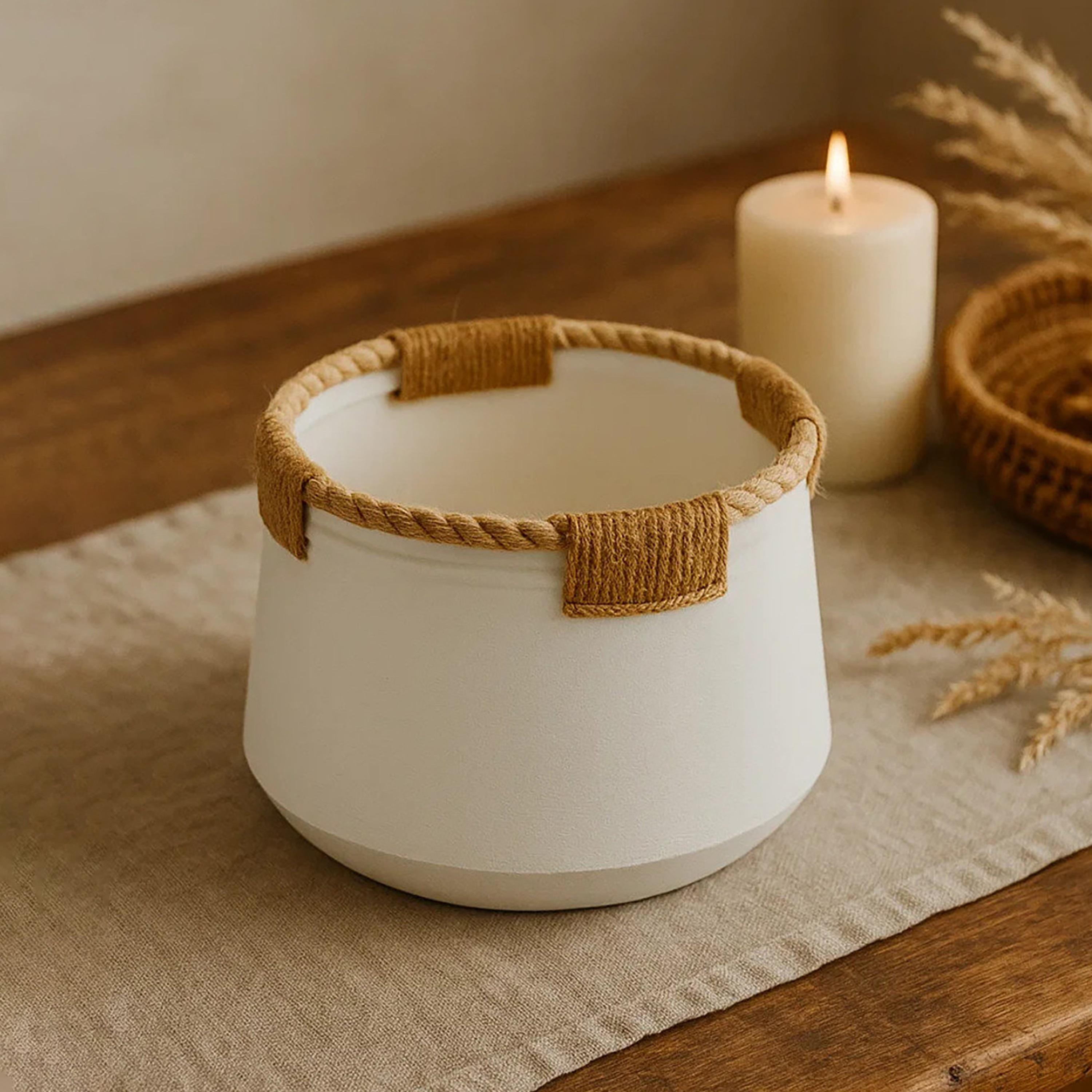 Maria Homes White Ceramic Rope Detail Planter-household-gardenandoutdoor-potsandplanters-image-3