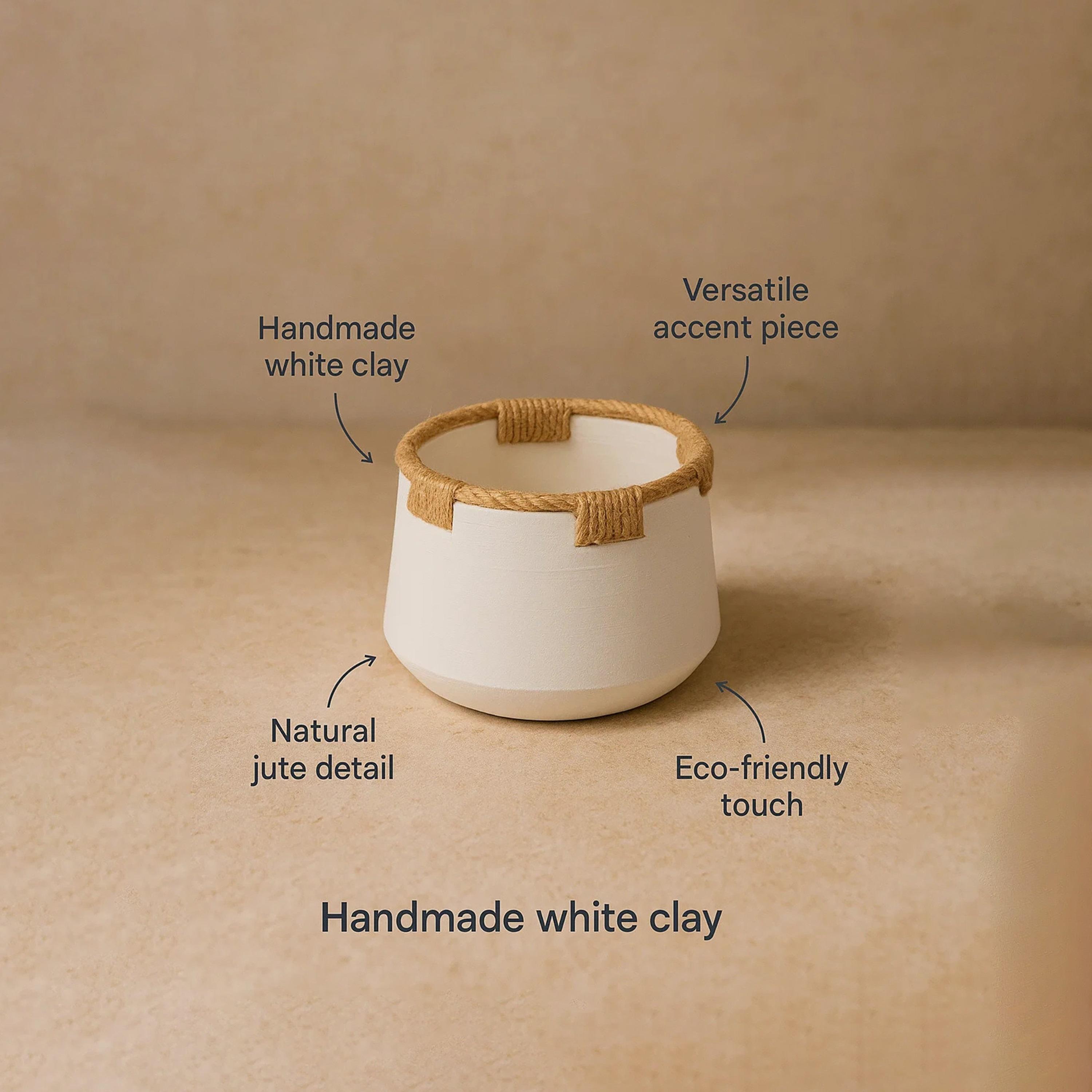 Maria Homes White Ceramic Rope Detail Planter-household-gardenandoutdoor-potsandplanters-image-4