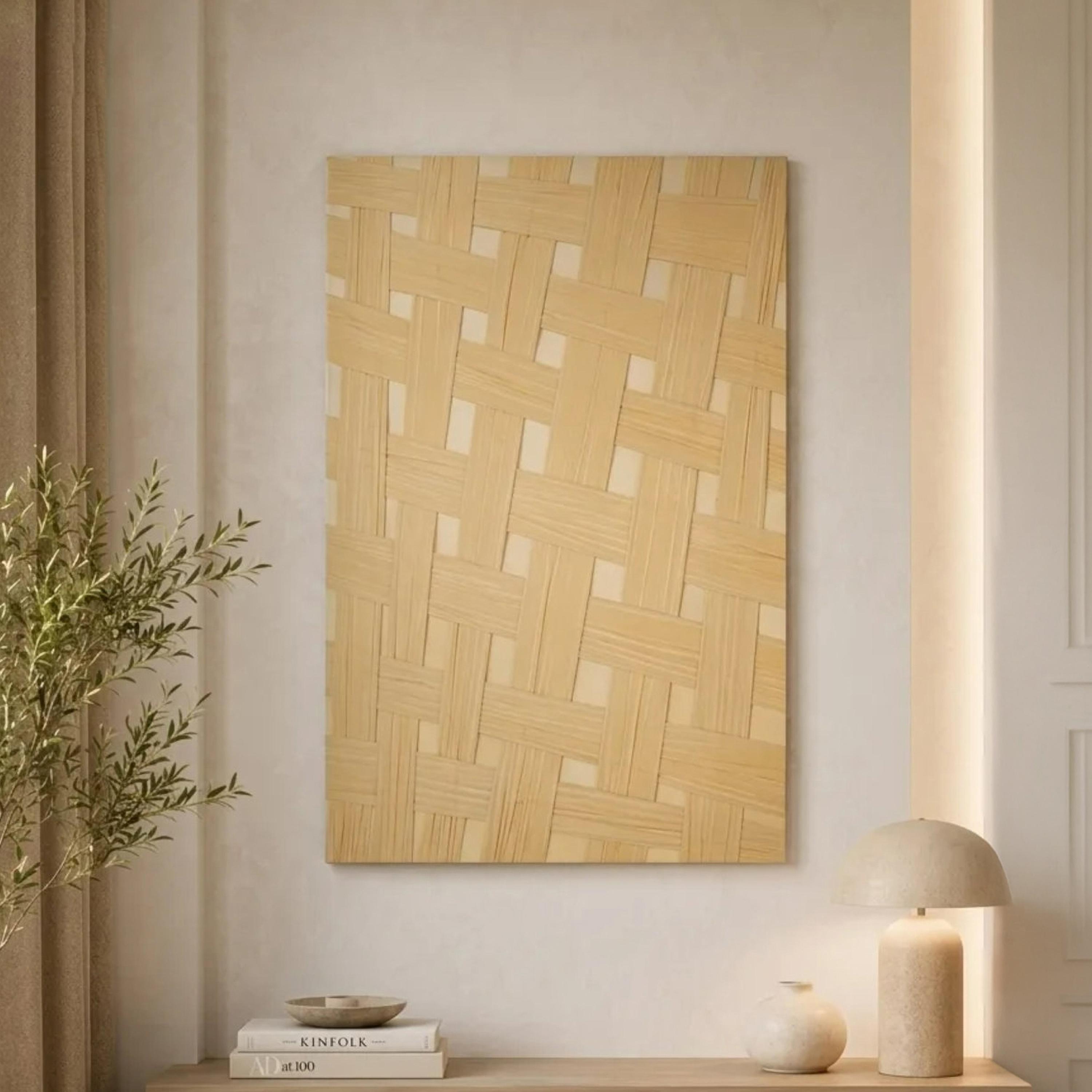 لوحة جدارية بتصميم نسيج السلة باللون البيج من ماريا هومز-household-walldecorandmirrors-wallart-image-1