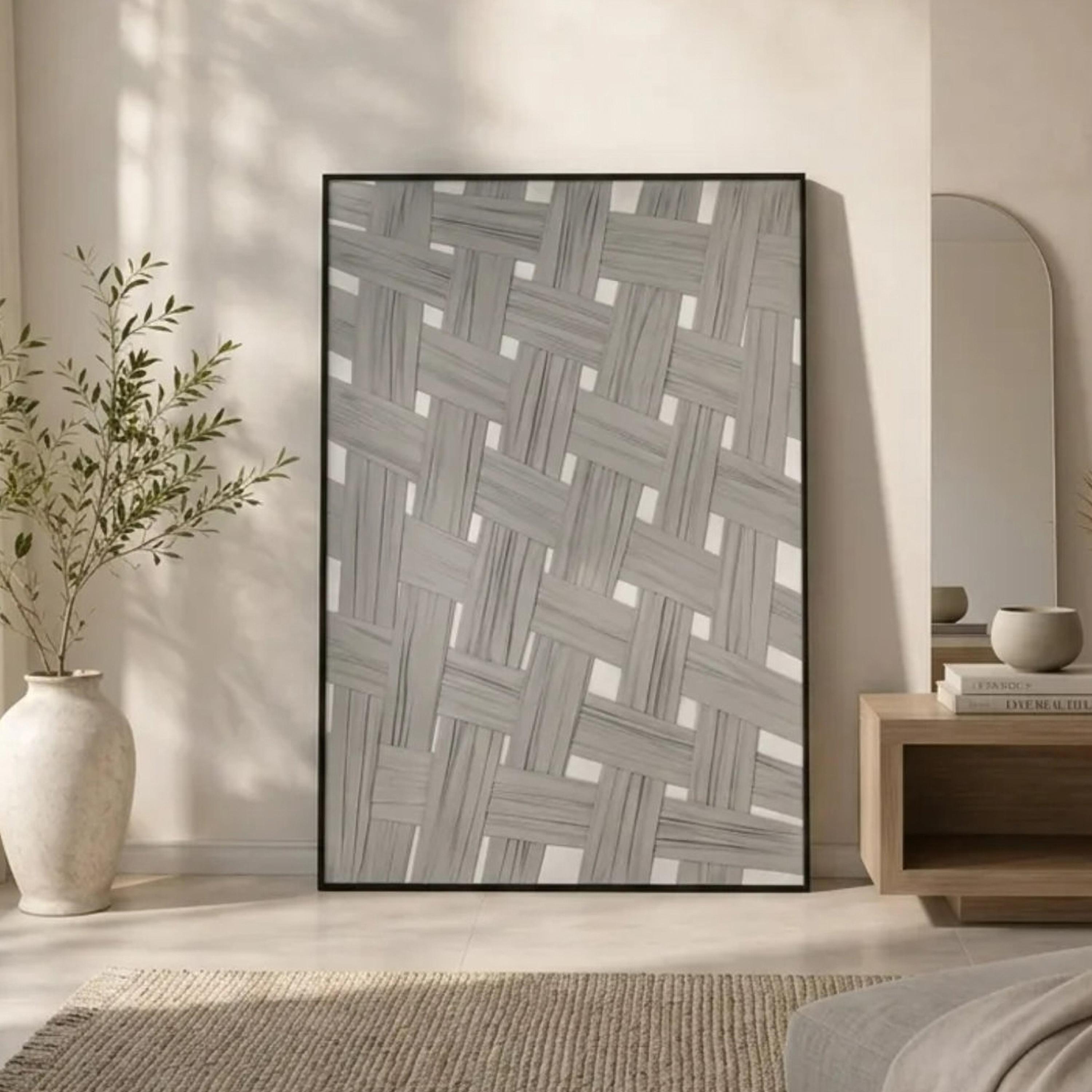 لوحة جدارية بإطار بنقشة منسوجة من قماش الكانفس الرمادي من ماريا هومز-household-walldecorandmirrors-wallart-image-1
