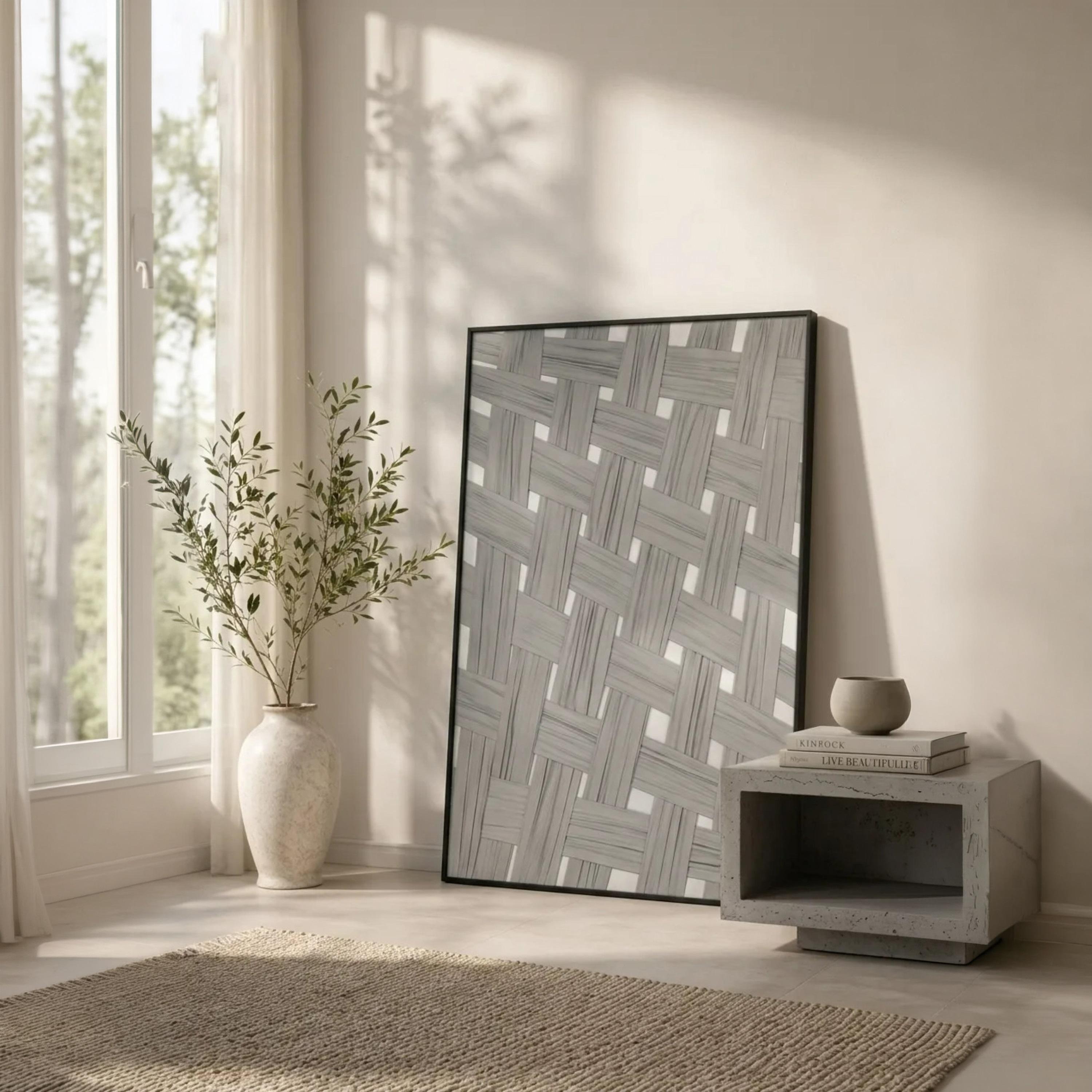 لوحة جدارية بإطار بنقشة منسوجة من قماش الكانفس الرمادي من ماريا هومز-household-walldecorandmirrors-wallart-image-2