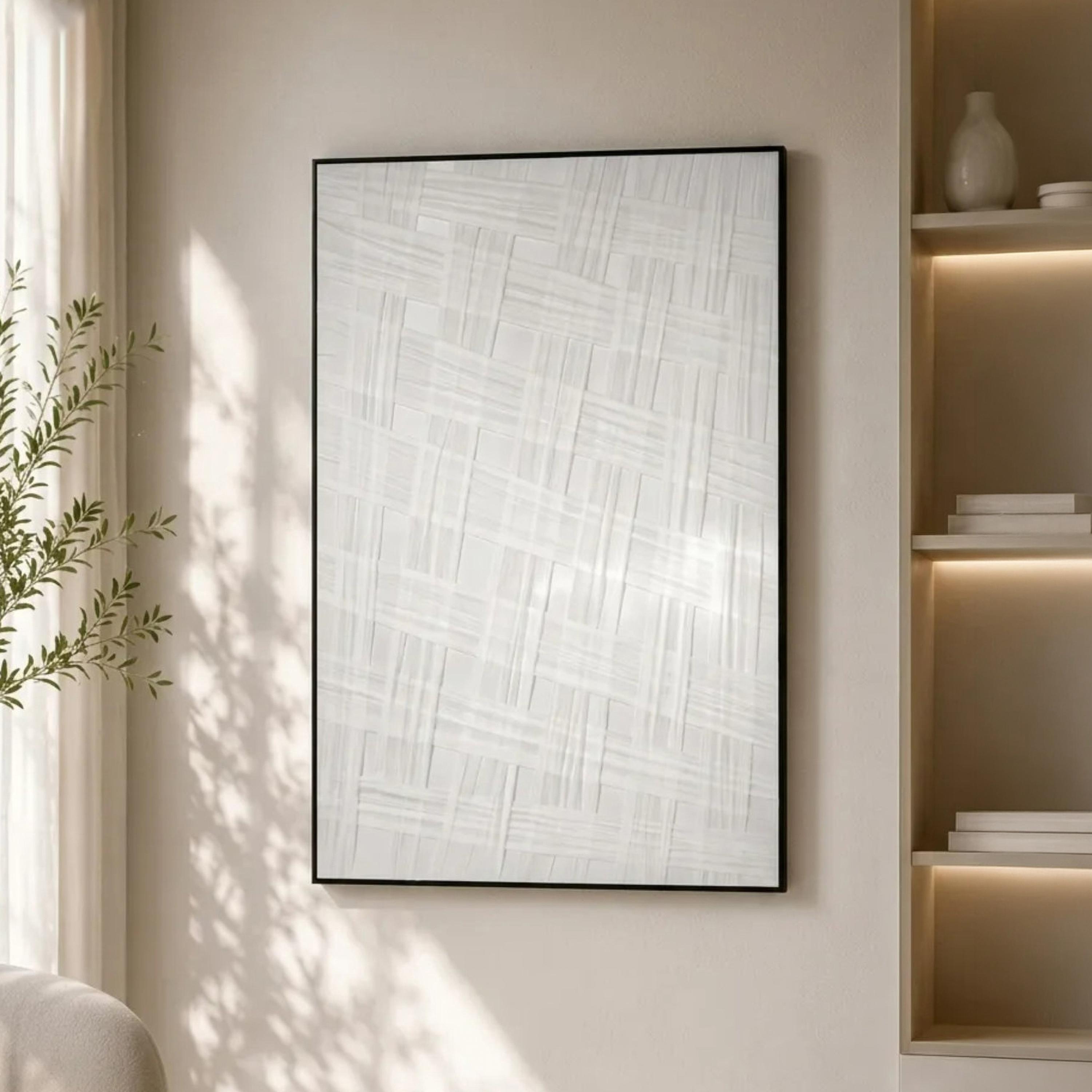 Maria Homes Grey Canvas Woven Pattern Framed Wall Art-household-walldecorandmirrors-wallart-image-1