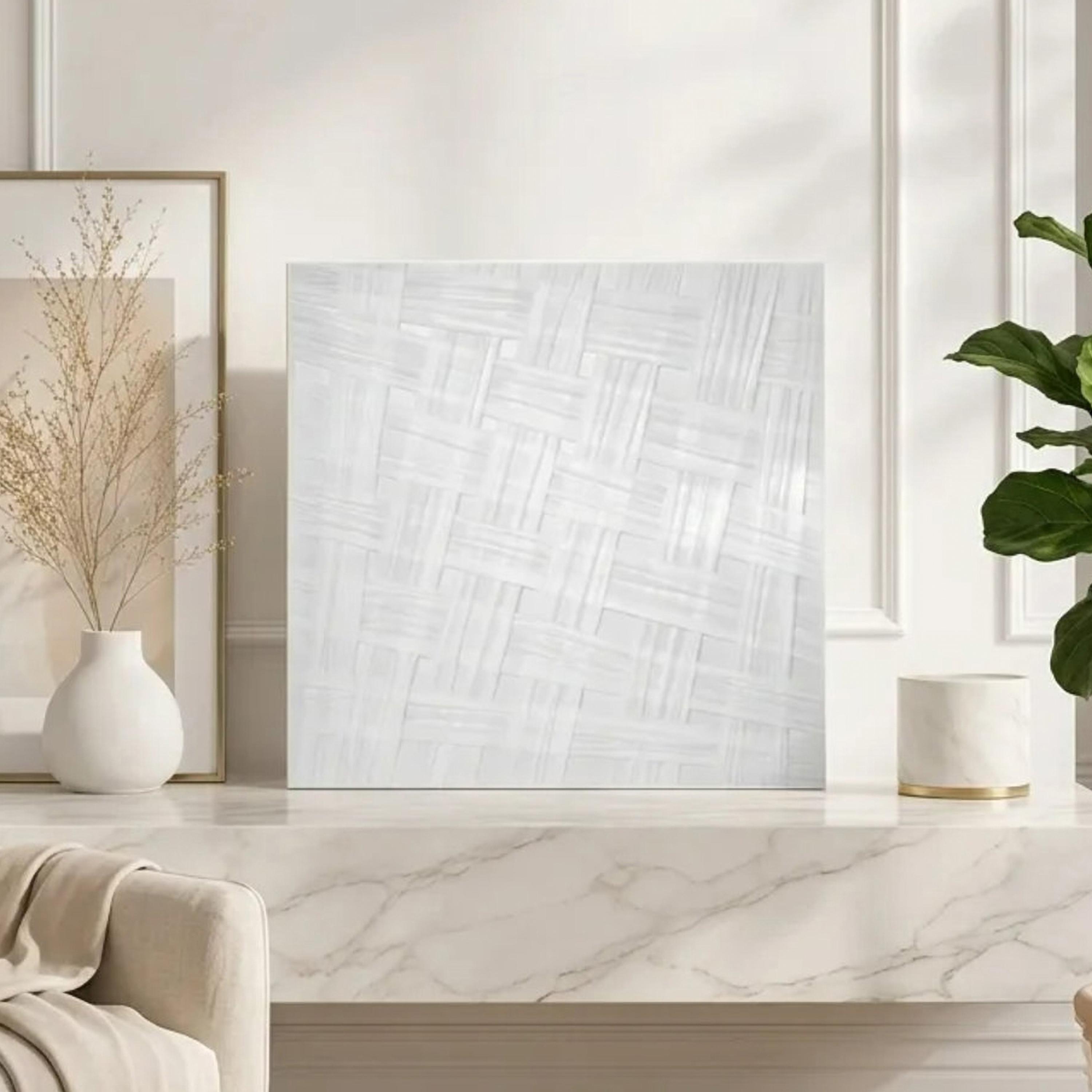 Maria Homes White Canvas Basket Weave Wall Art-household-walldecorandmirrors-wallart-image-1