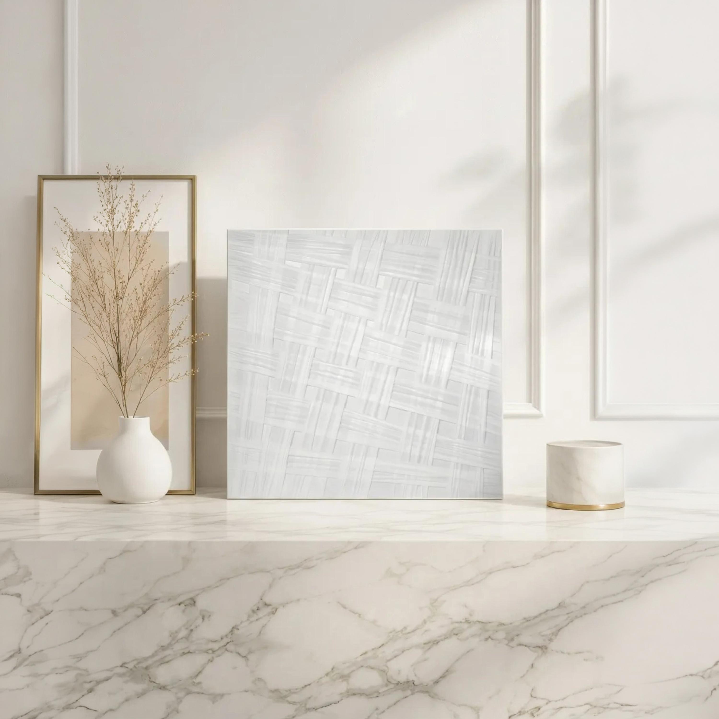 Maria Homes White Canvas Basket Weave Wall Art-household-walldecorandmirrors-wallart-image-2
