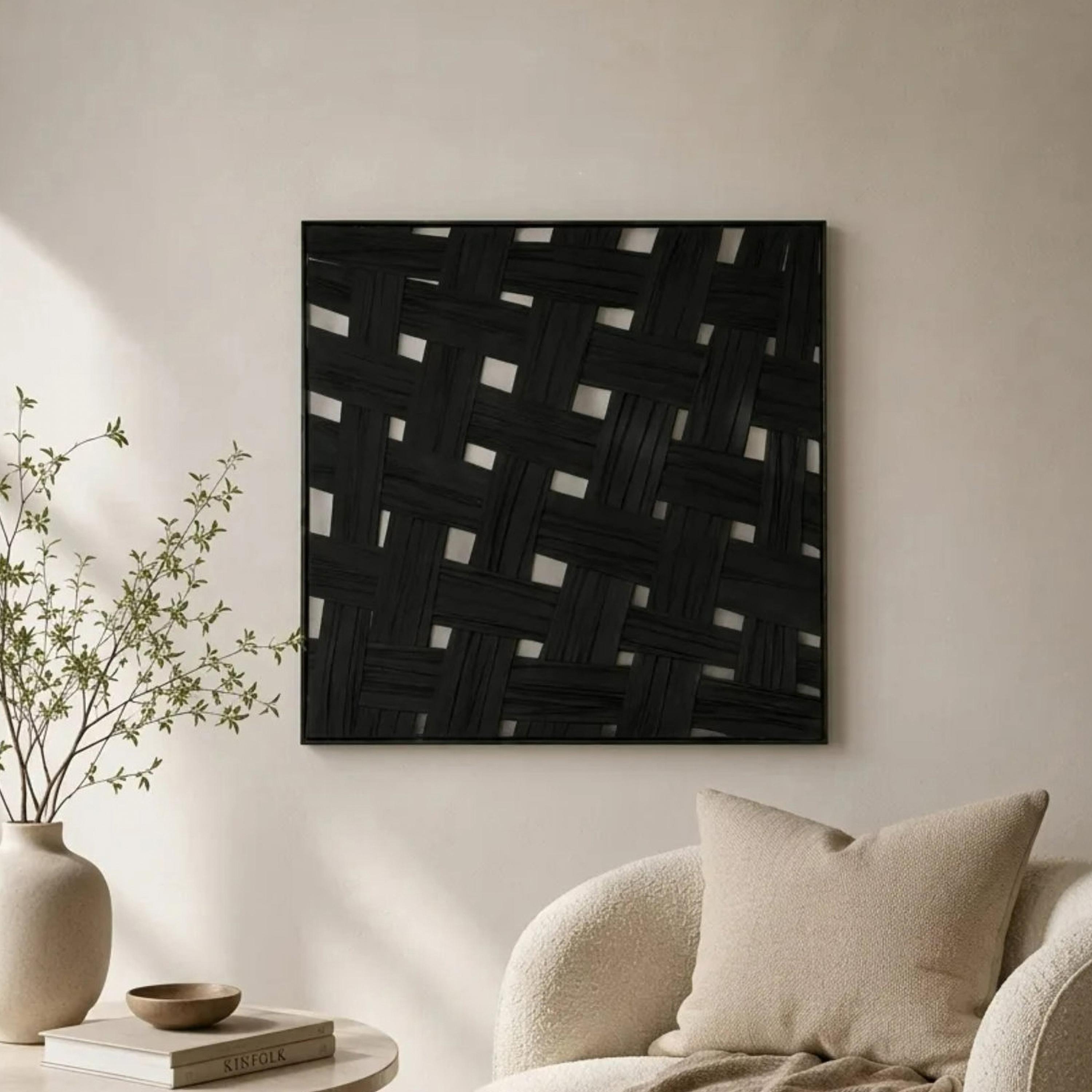 لوحة جدارية بإطار بنقشة منسوجة سوداء من ماريا هومز-household-walldecorandmirrors-wallart-image-1