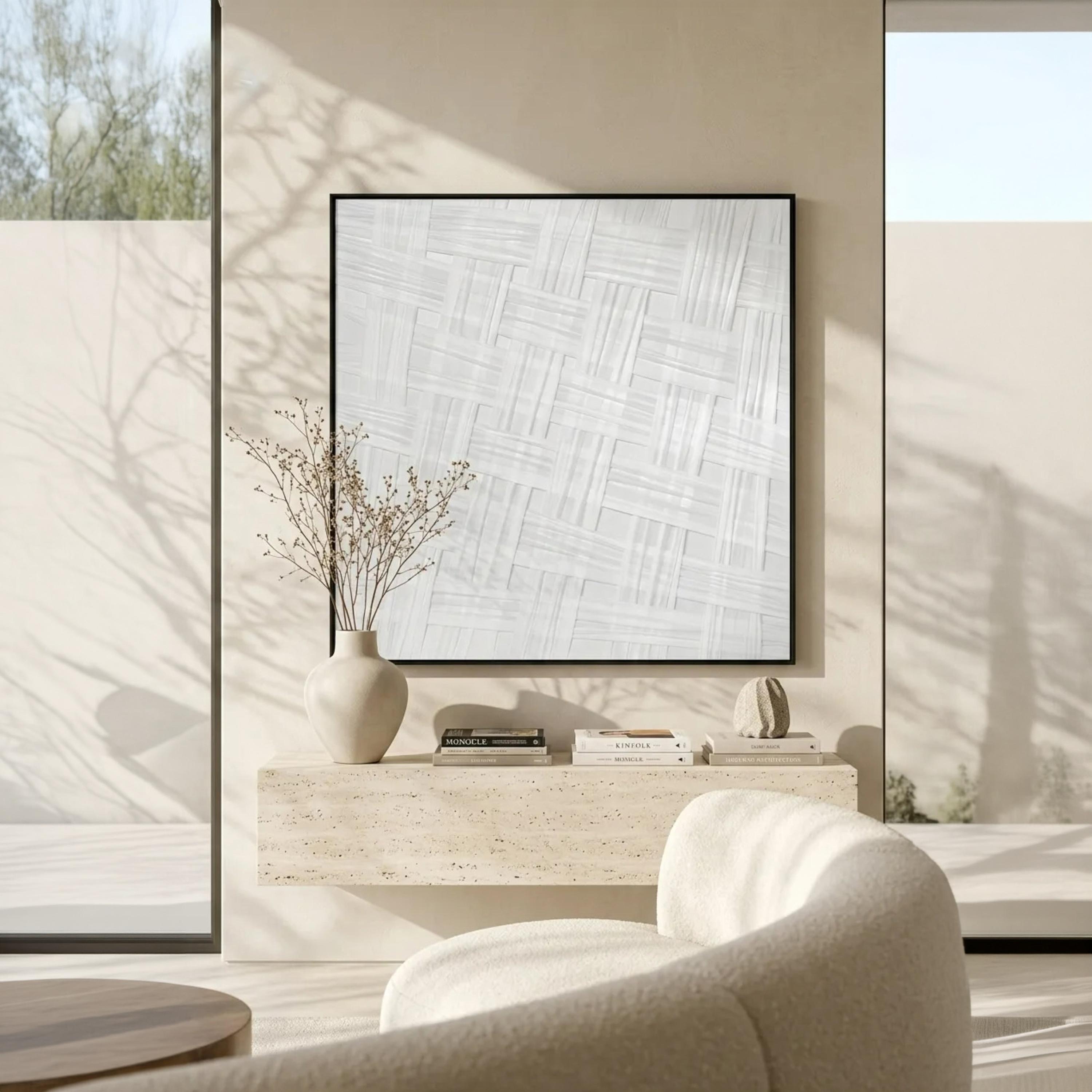 Maria Homes Grey Canvas Woven Pattern Framed Wall Art-household-walldecorandmirrors-wallart-image-2