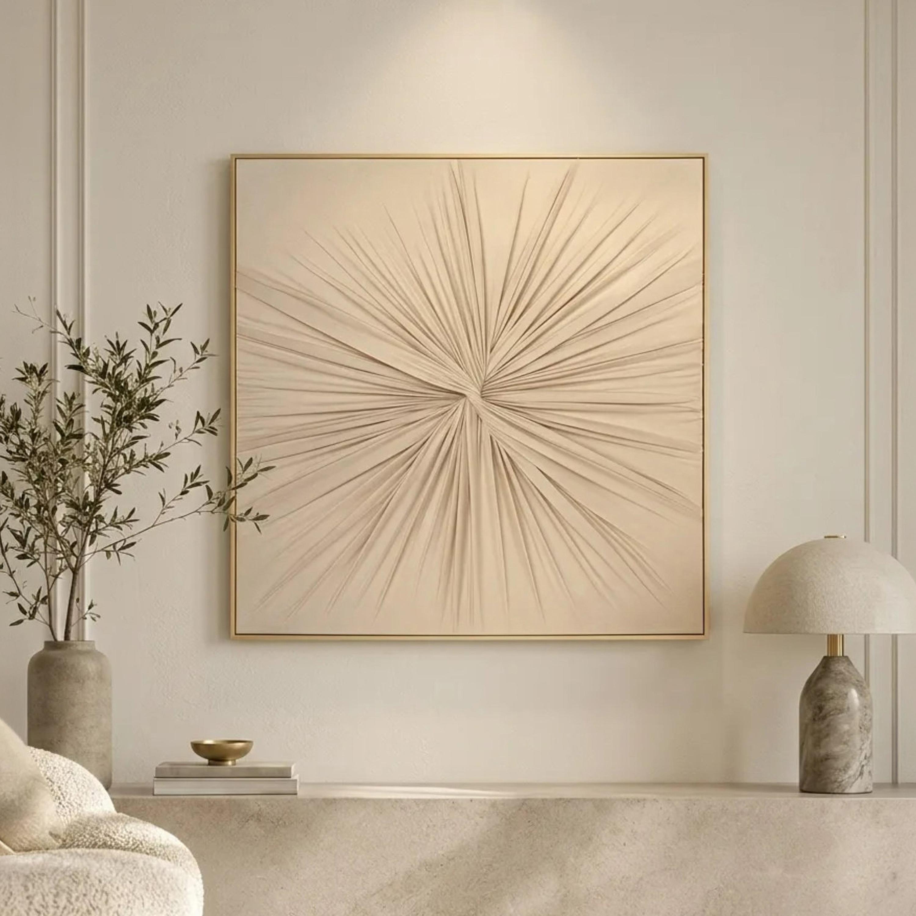 لوحة جدارية بإطار بتصميم أشعة الشمس من قماش الكانفا بلون البيج من ماريا هومز-household-walldecorandmirrors-wallart-image-1