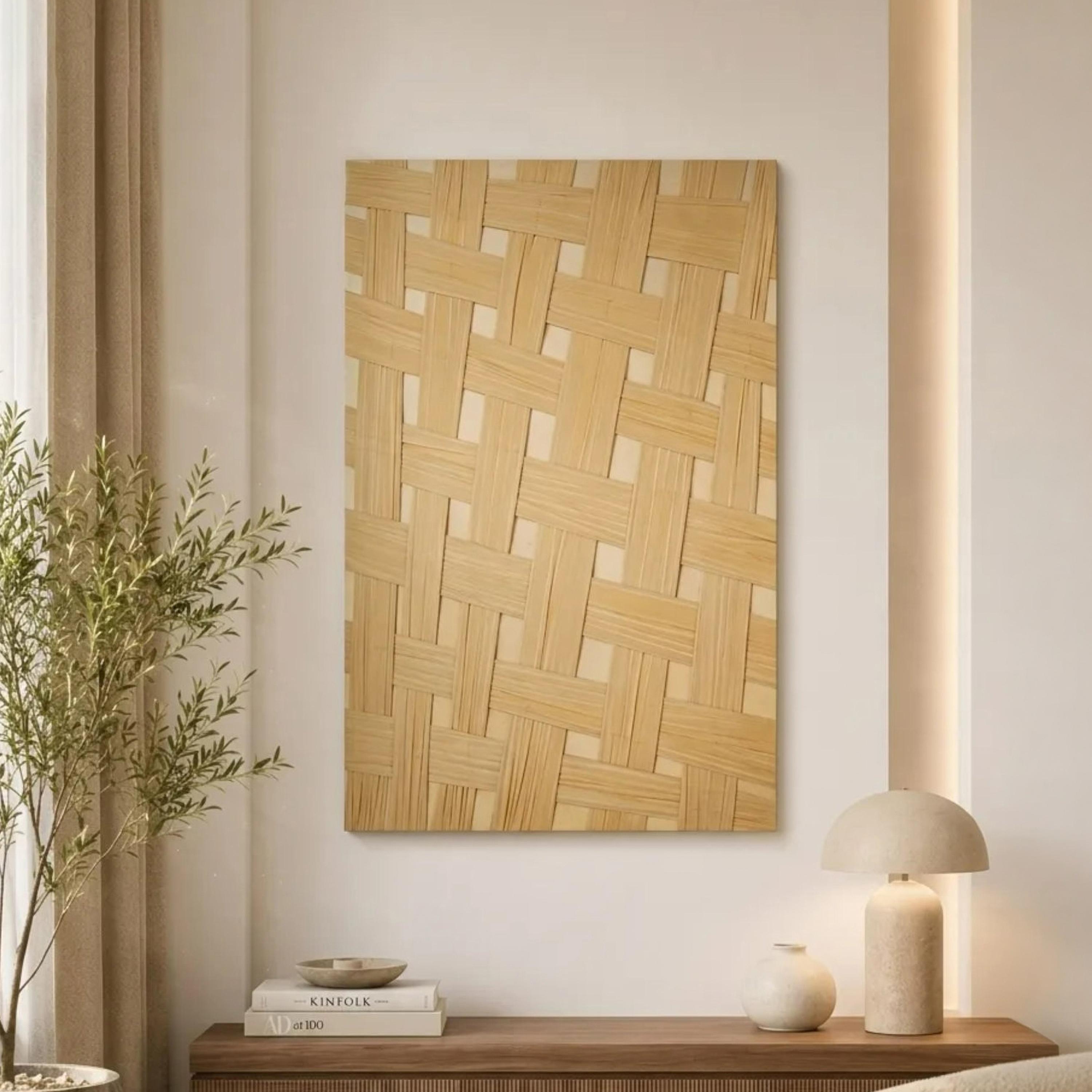 Maria Homes Beige Canvas Woven Pattern Wall Art-household-walldecorandmirrors-wallart-image-1