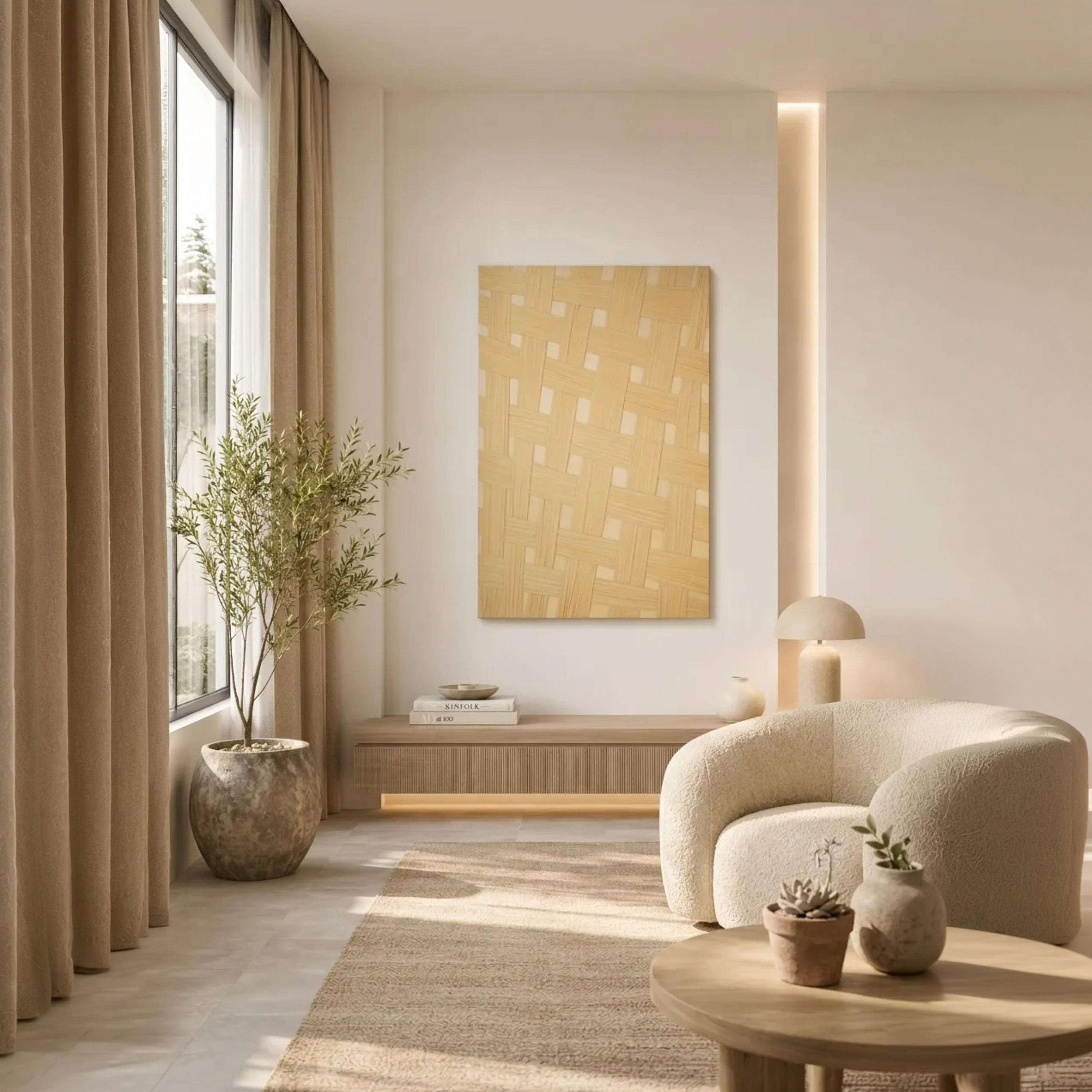 Maria Homes Beige Canvas Woven Pattern Wall Art-household-walldecorandmirrors-wallart-image-2