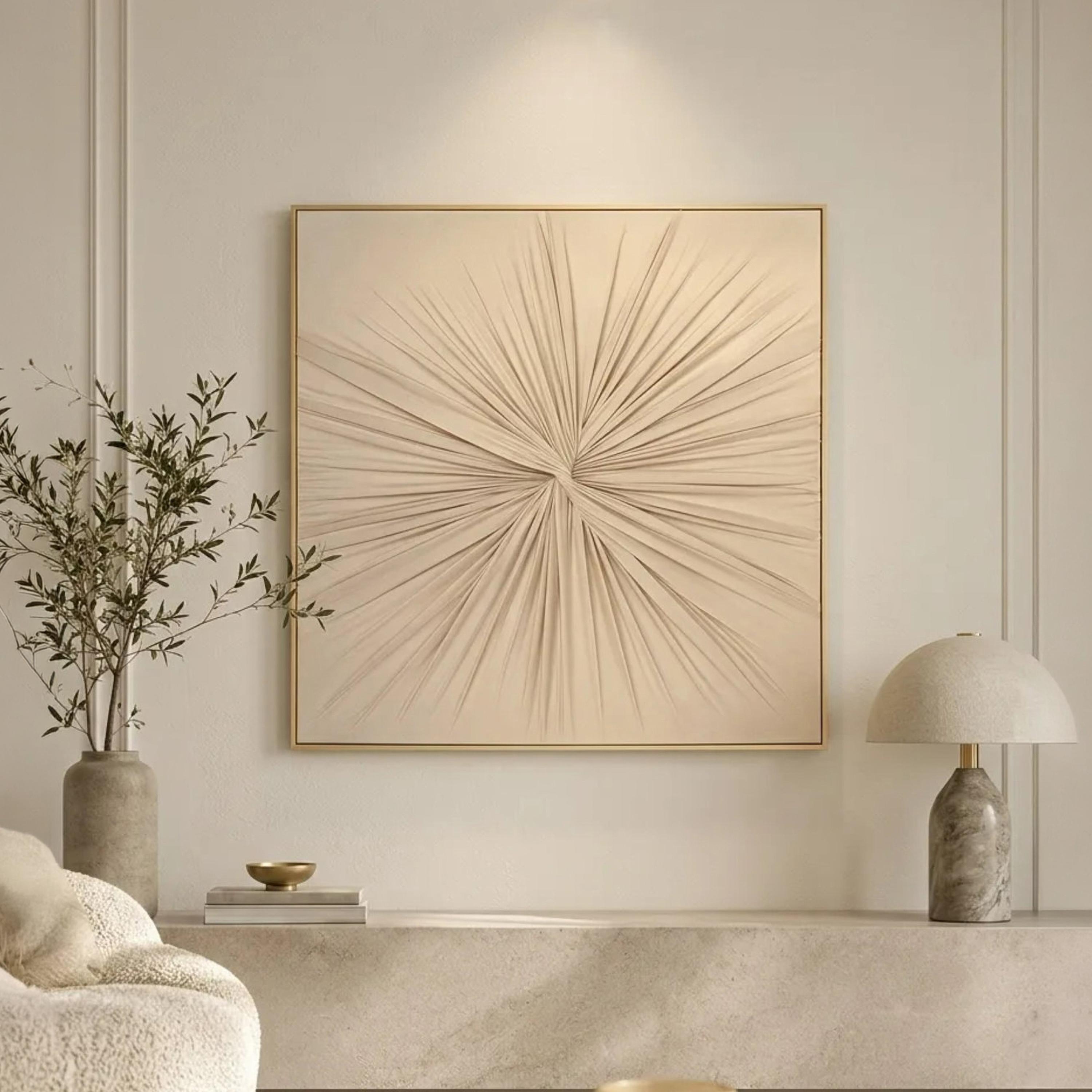 لوحة جدارية بإطار بتصميم أشعة الشمس من قماش الكانفا بلون البيج من ماريا هومز-household-walldecorandmirrors-wallart-image-1