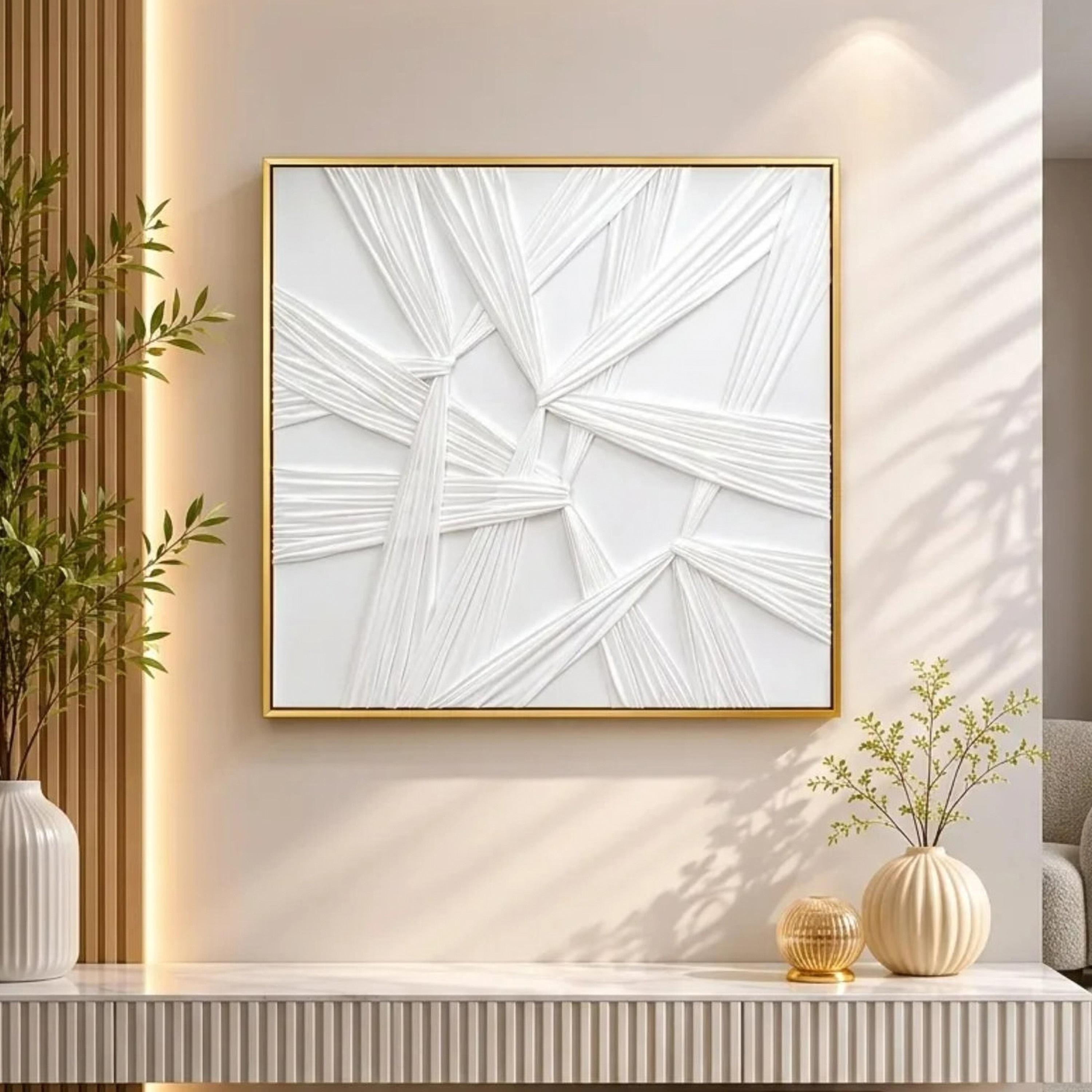 لوحة حائط بإطار بتصميم هندسي من قماش كانفاس أبيض من ماريا هومز-household-walldecorandmirrors-wallart-image-1