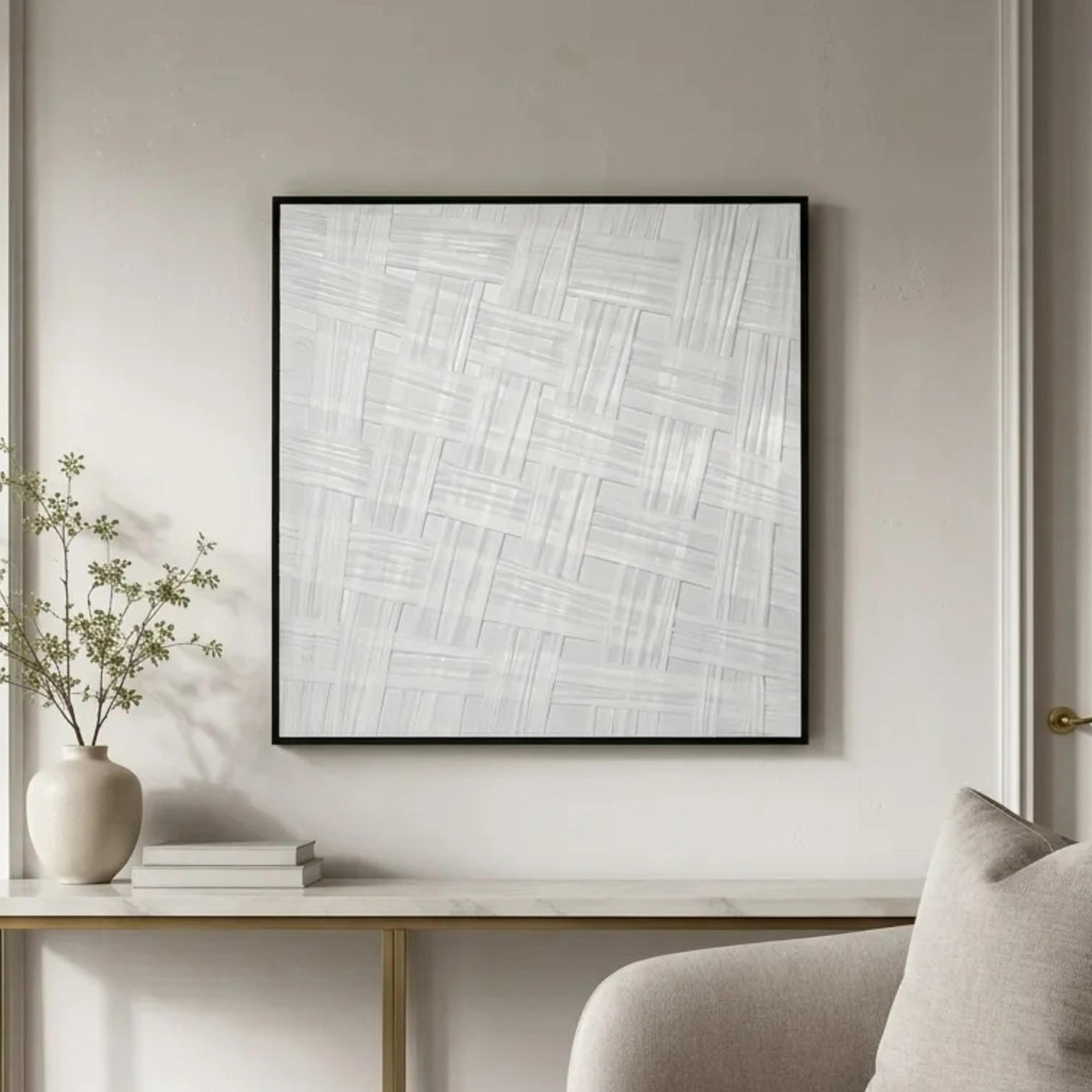 Maria Homes White Canvas Woven Pattern Framed Wall Art-household-walldecorandmirrors-wallart-image-1