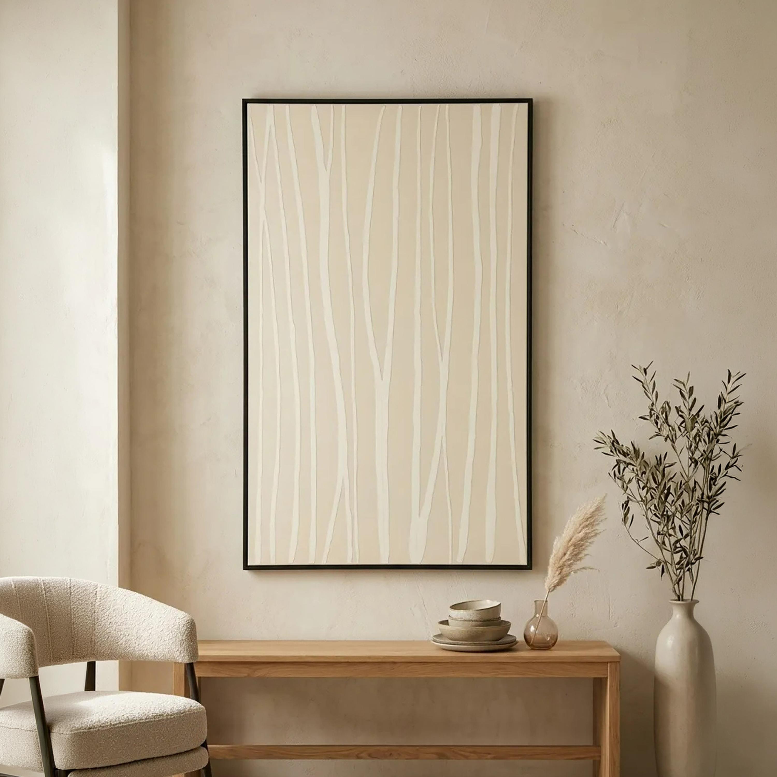 لوحة جدارية مؤطرة بتصميم تجريدي وملمس بارز باللون البيج من ماريا هومز-household-walldecorandmirrors-wallart-image-1