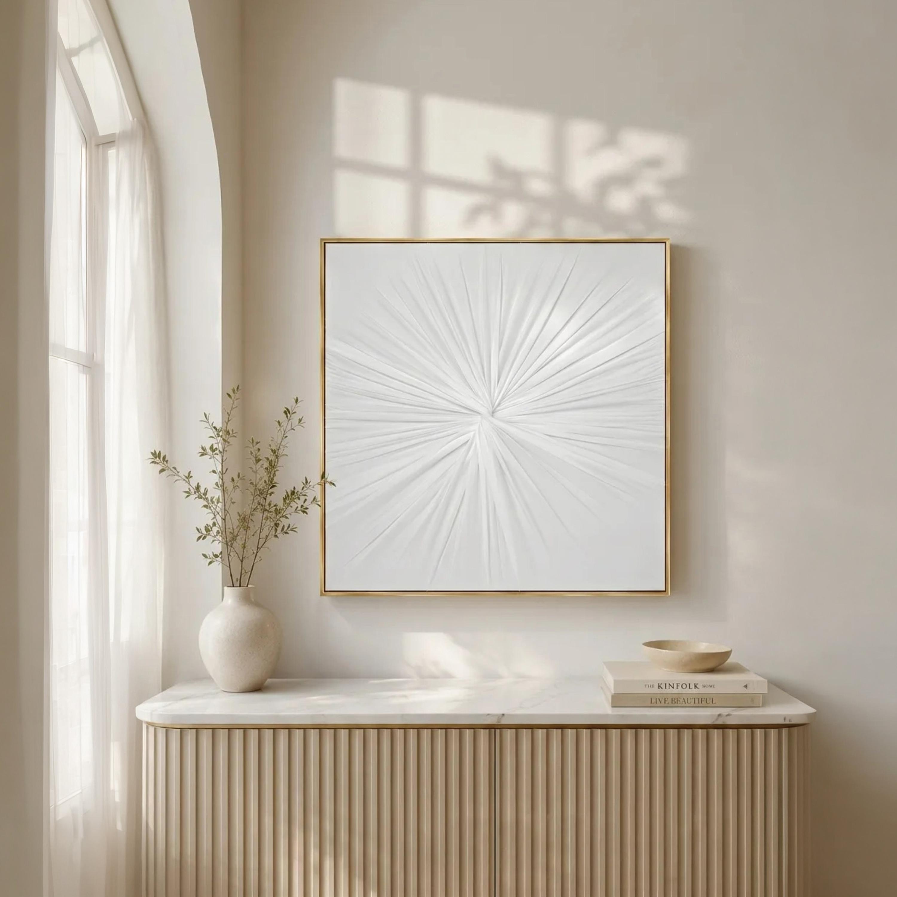 Maria Homes White Canvas Sunburst Framed Wall Art-household-walldecorandmirrors-wallart-image-1