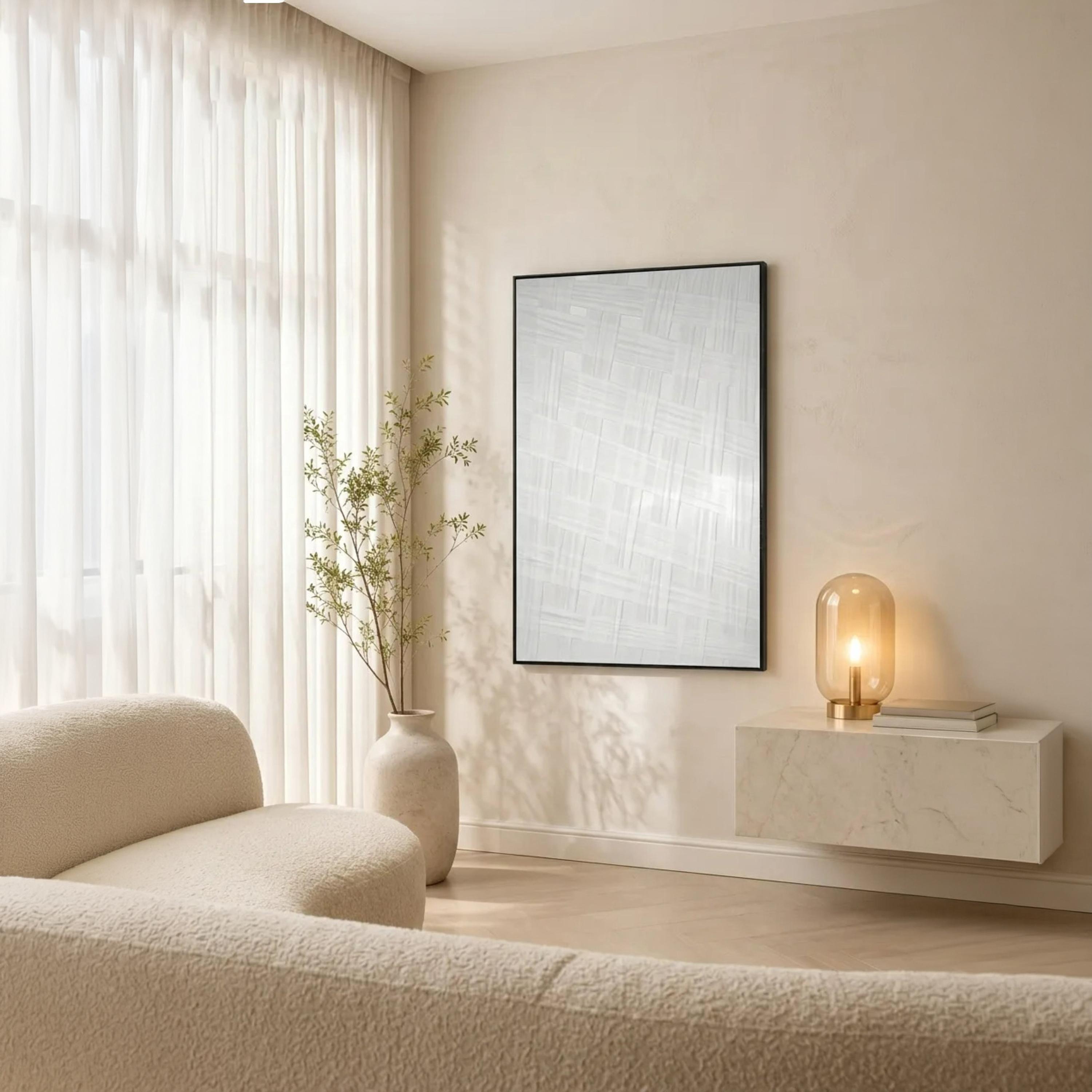 لوحة جدارية مؤطرة بقماش كانفاس أبيض بنقشة منسوجة من ماريا هومز-household-walldecorandmirrors-wallart-image-2