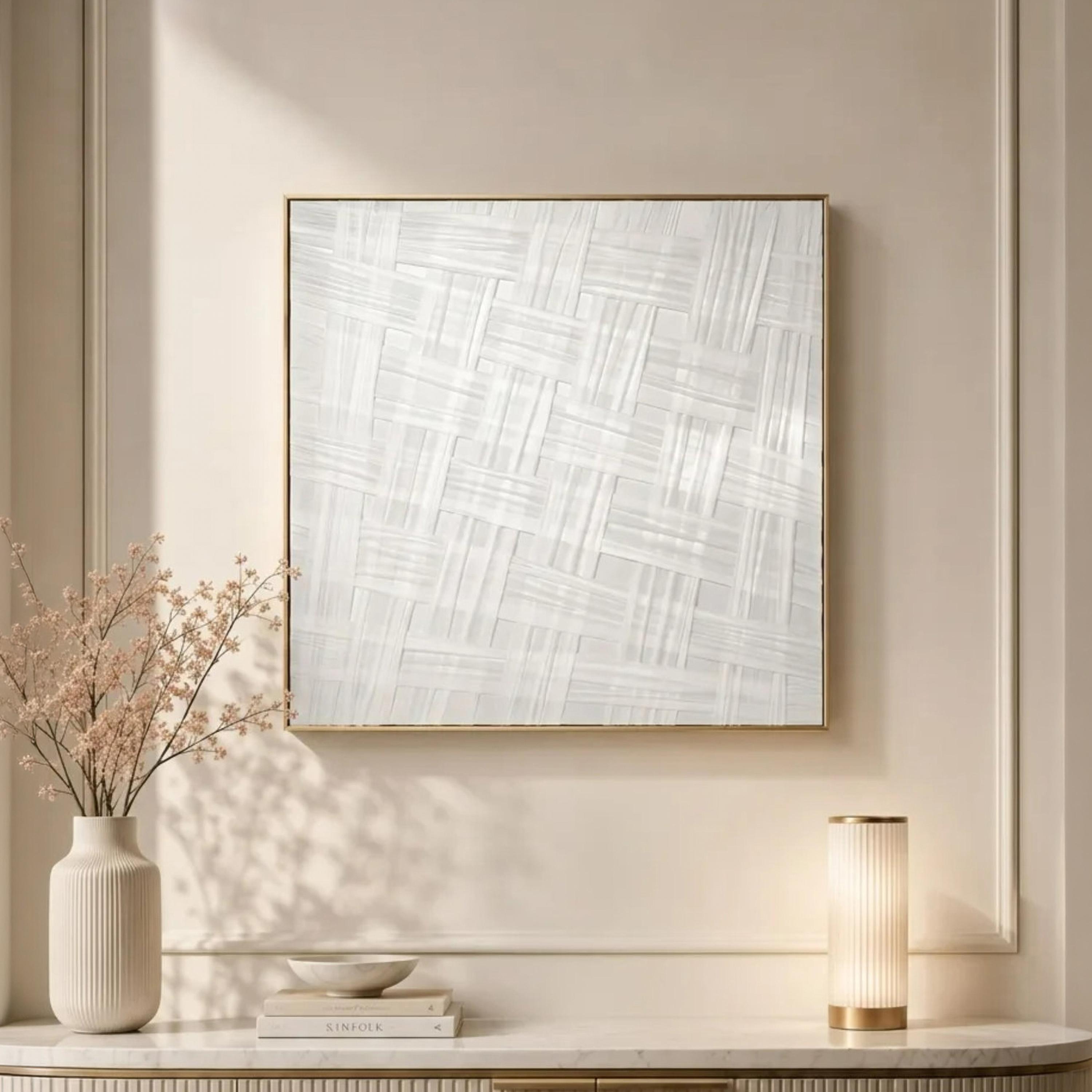 لوحة جدارية مؤطرة بنقشة نسيج السلة من قماش الكانفس الأبيض من ماريا هومز-household-walldecorandmirrors-wallart-image-1