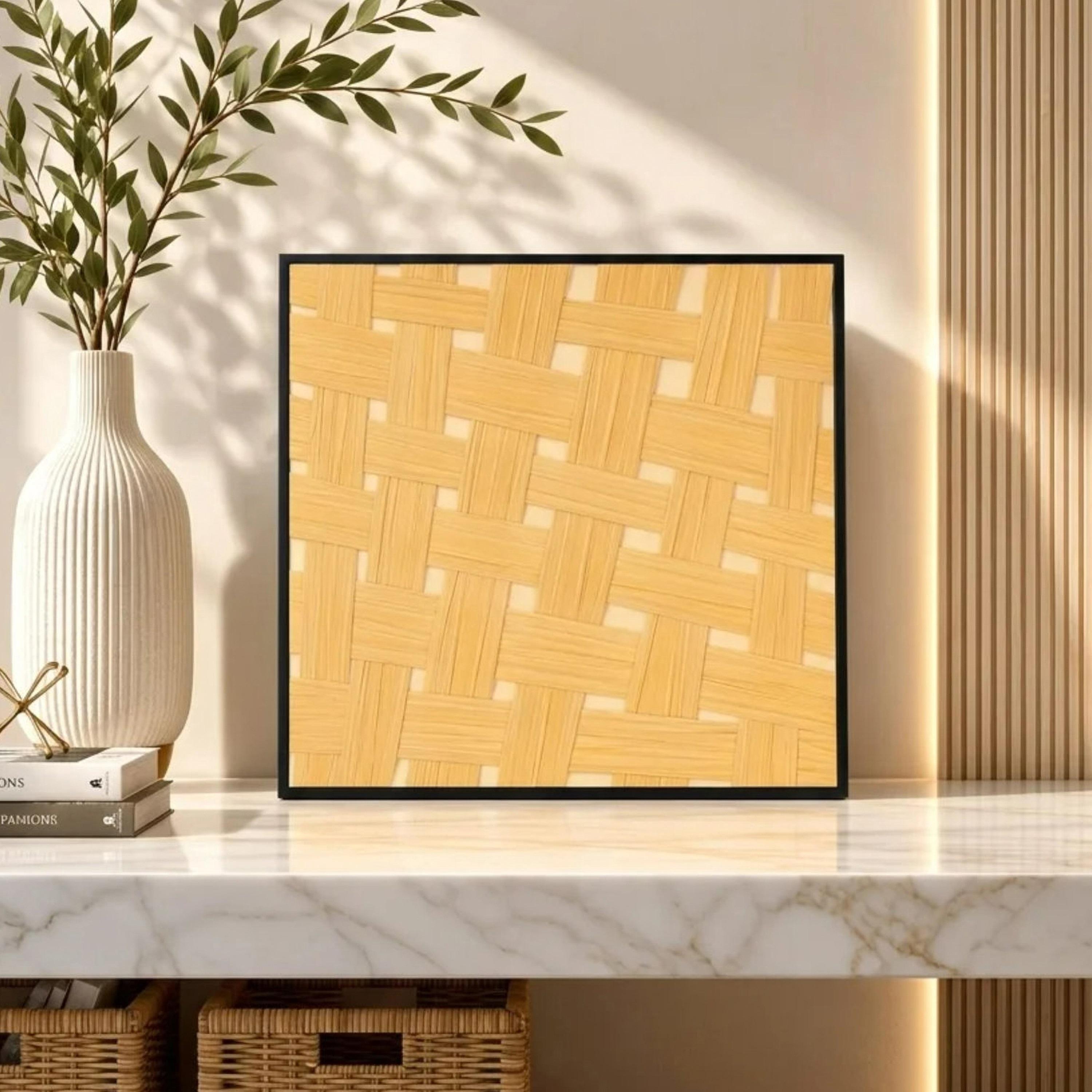 Maria Homes Beige Canvas Woven Pattern Framed Wall Art-household-walldecorandmirrors-wallart-image-1