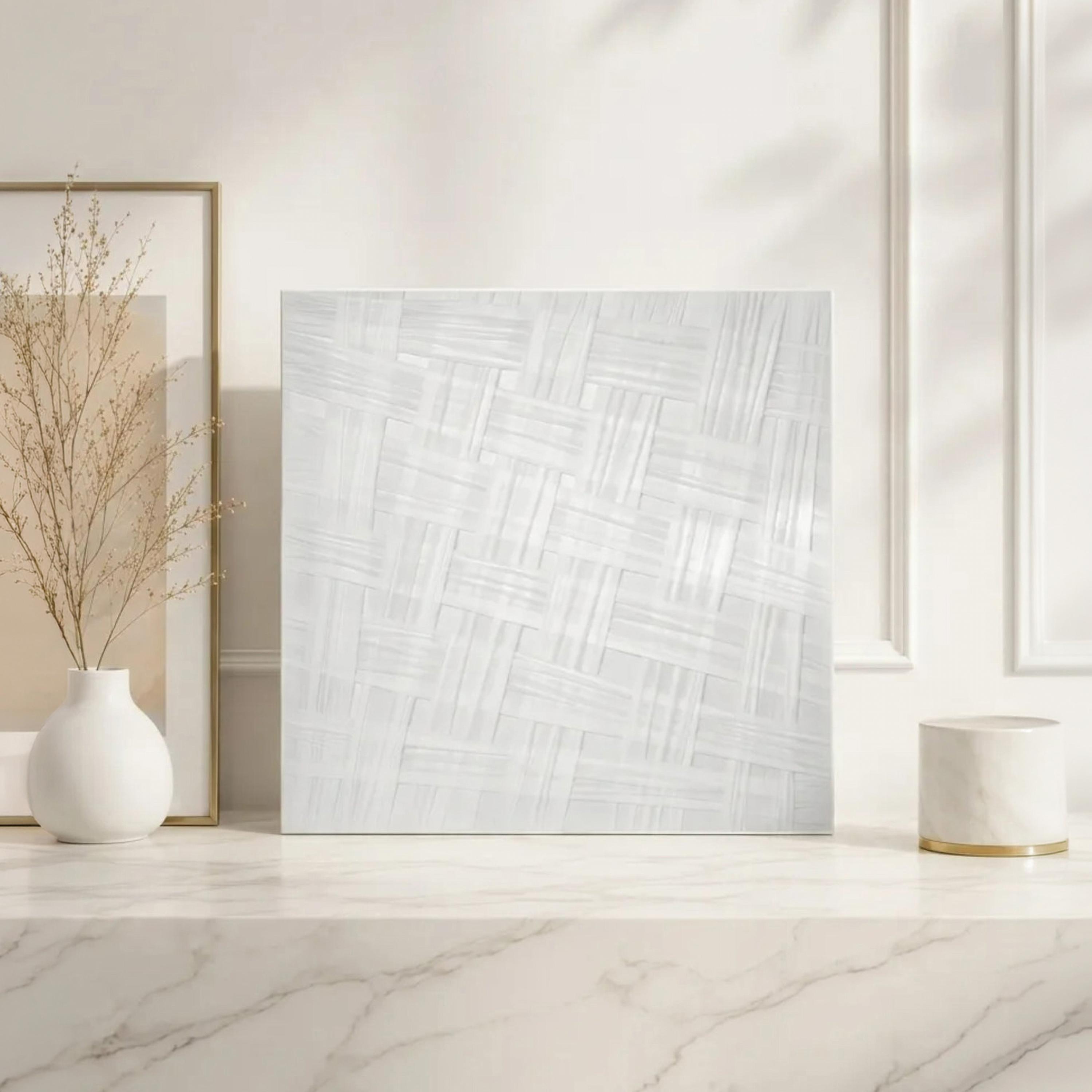 Maria Homes White Canvas Basket Weave Wall Art-household-walldecorandmirrors-wallart-image-1